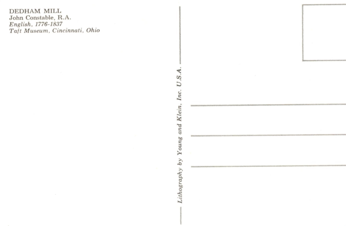 Painting of Dedham Mill by John Constable from Taft Museum Collection CINCINNATI OHIO Postcard