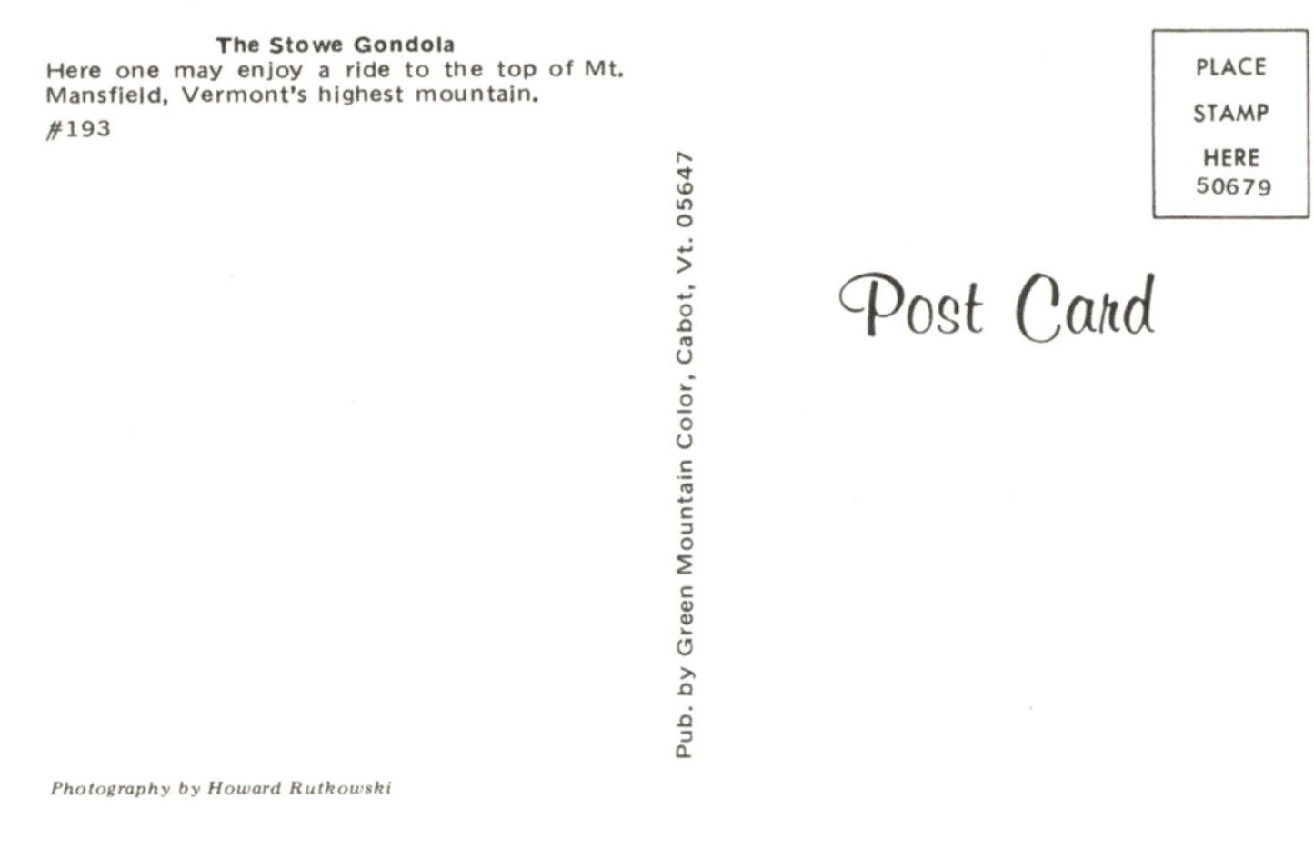 Stowe Gondola at Mount Mansfield STOWE VERMONT Vintage Postcard