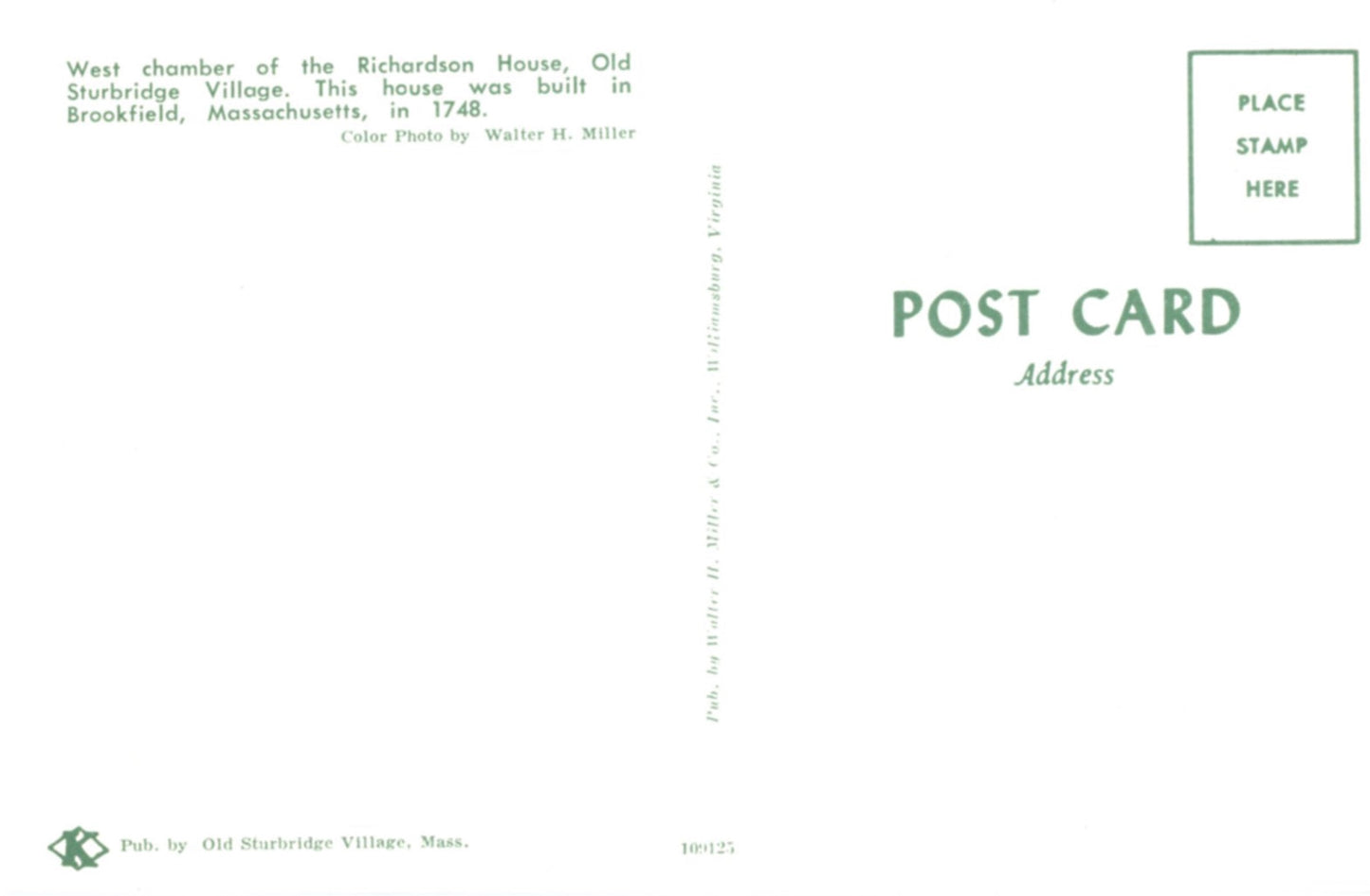 Richardson House West Chamber at Old Sturbridge Village BROOKFIELD MASSACHUSETTS Vintage Postcard