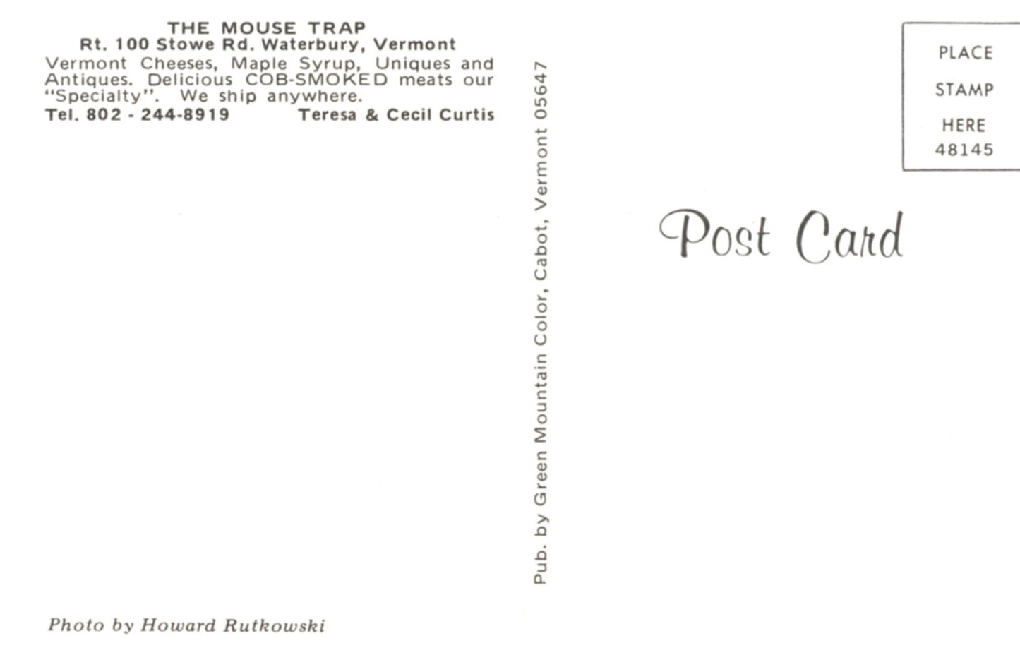 The Mouse Trap Roadside Stand WATERBURY VERMONT Vintage Postcard