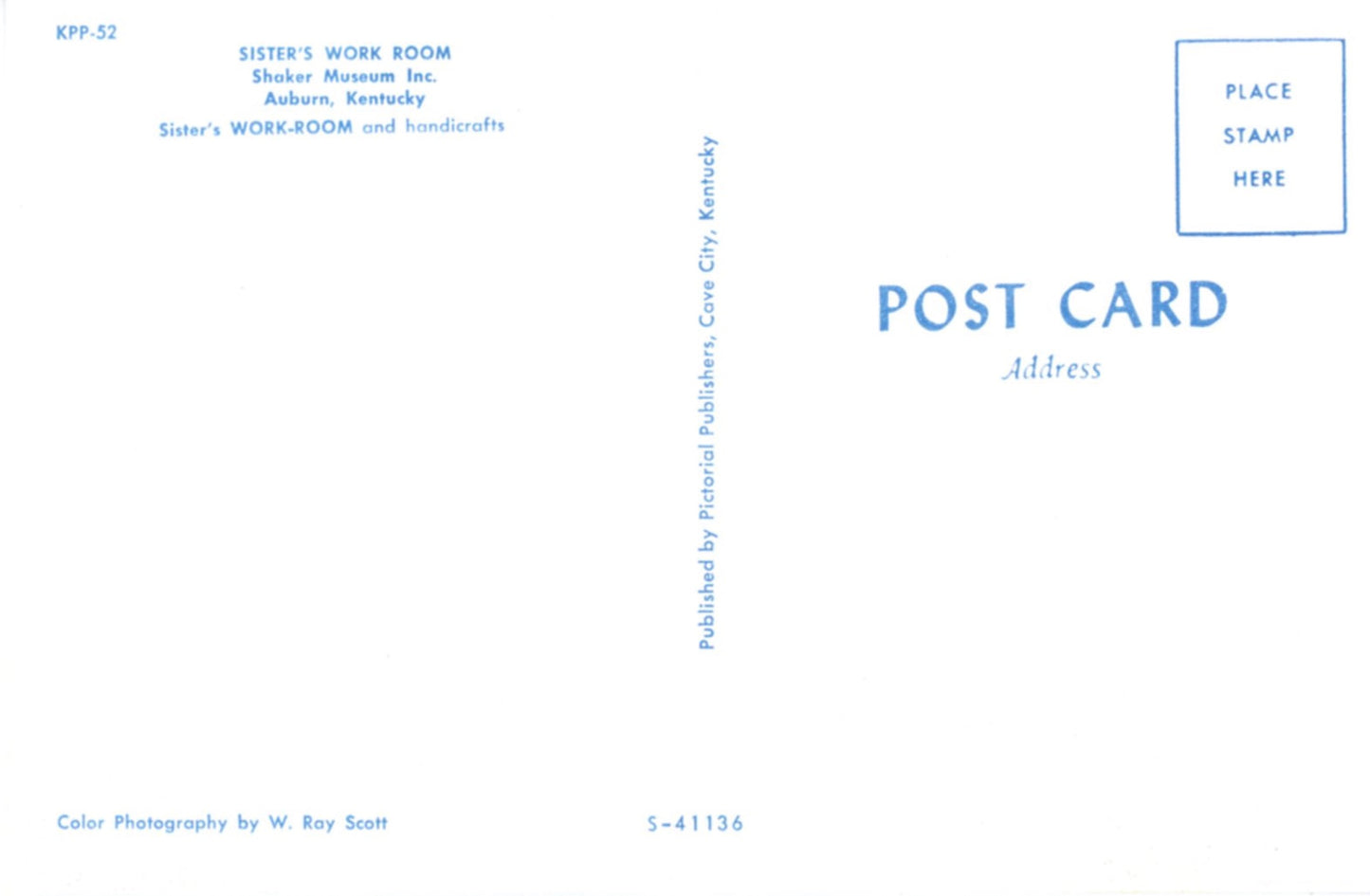 Shaker Museum Sister's Work Room AUBURN KENTUCKY Vintage Postcard