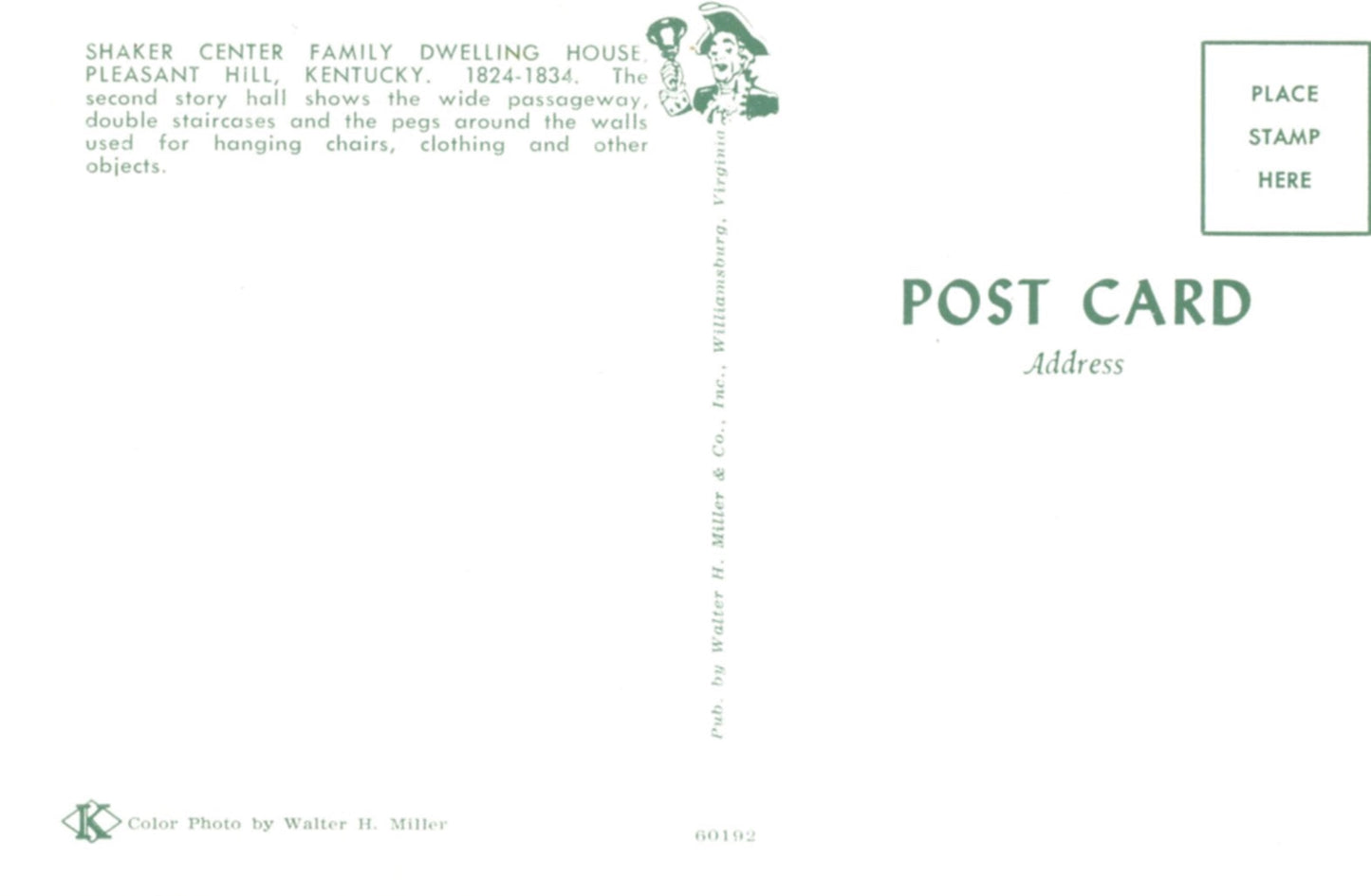 Shaker Center Family Dwelling House Hallway PLEASANT HILL KENTUCKY Vintage Postcard