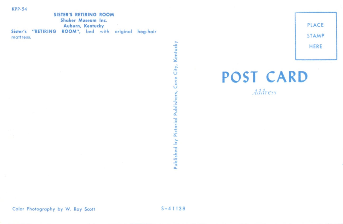 Shaker Museum Sister's Retiring Room AUBURN KENTUCKY Vintage Postcard