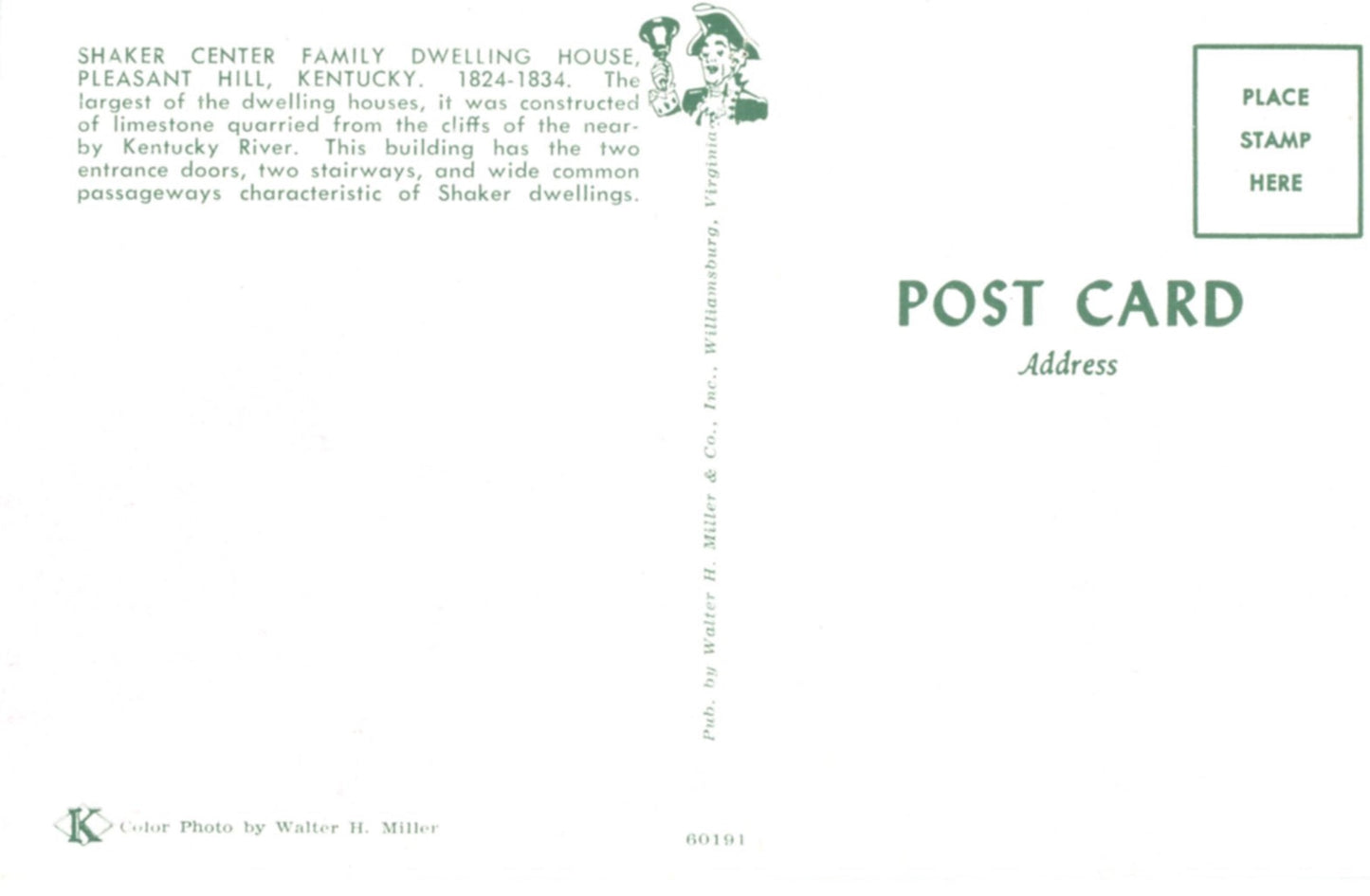 Shaker Village Family Dwelling House PLEASANT HILL Vintage Postcard