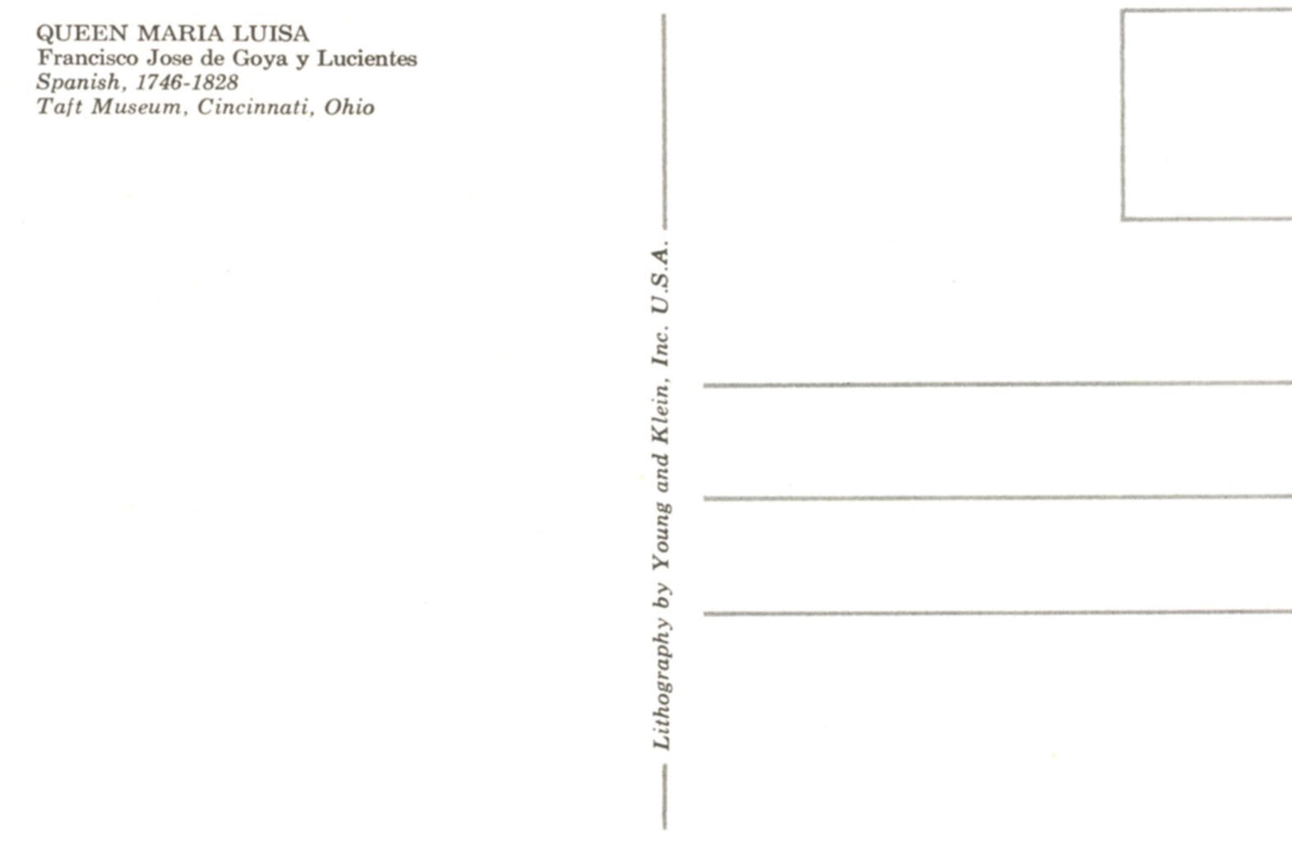 Portrait of Queen Maria Luisa by Francisco Jose de Goya y Lucientes CINCINNATI OHIO Taft Museum Collection Vintage Postcard