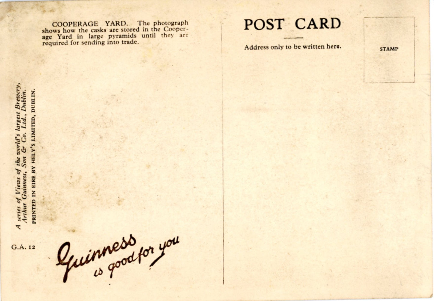 Guinness World's Largest Brewery DUBLIN IRELAND Cooperage Yard Vintage Linen Postcard ©1940's