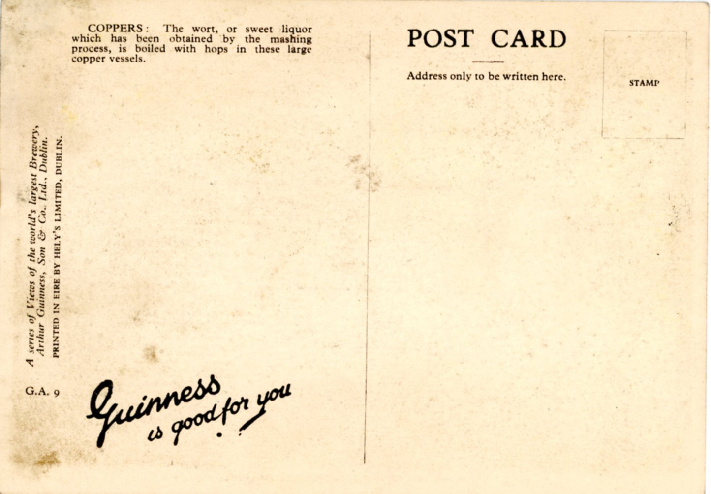 Guinness World's Largest Brewery DUBLIN IRELAND Coppers Vintage Linen Postcard ©1940's
