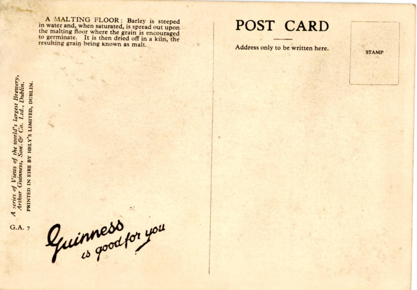 Guinness World's Largest Brewery DUBLIN IRELAND Malting Floor Vintage Linen Postcard ©1940's