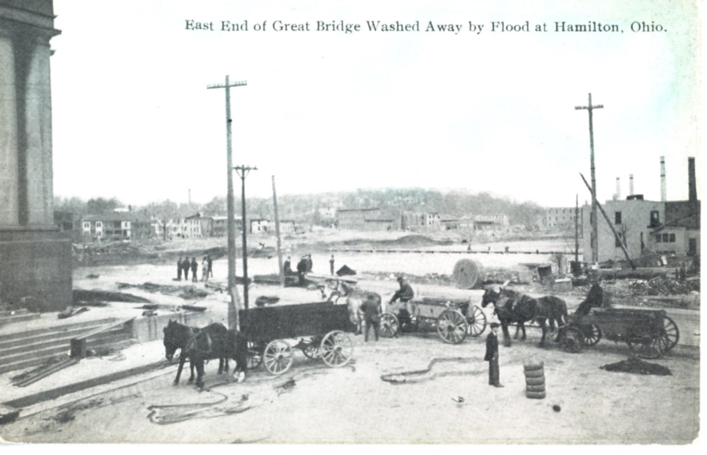 Flood Damage "East End of Great Bridge Washed Away" Great Flood Disaster of 1913 HAMILTON OHIO Antique Real Photo Postcard