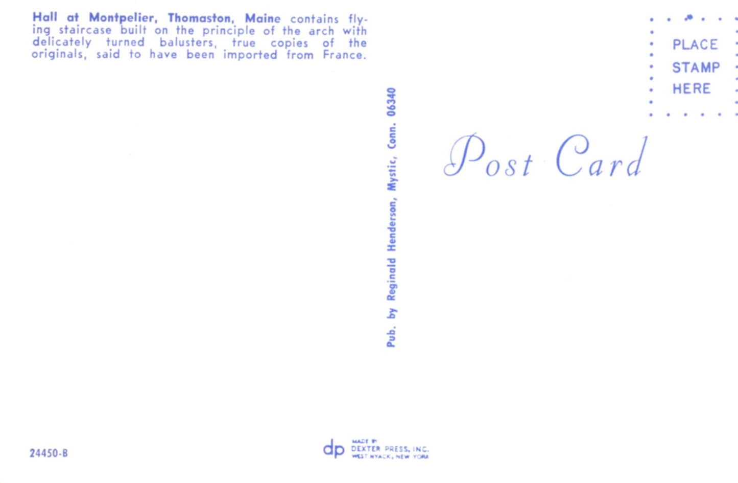 Montpelier Knox Mansion Main Hall Staircase THOMASTON MAINE Vintage Postcard ©1970's