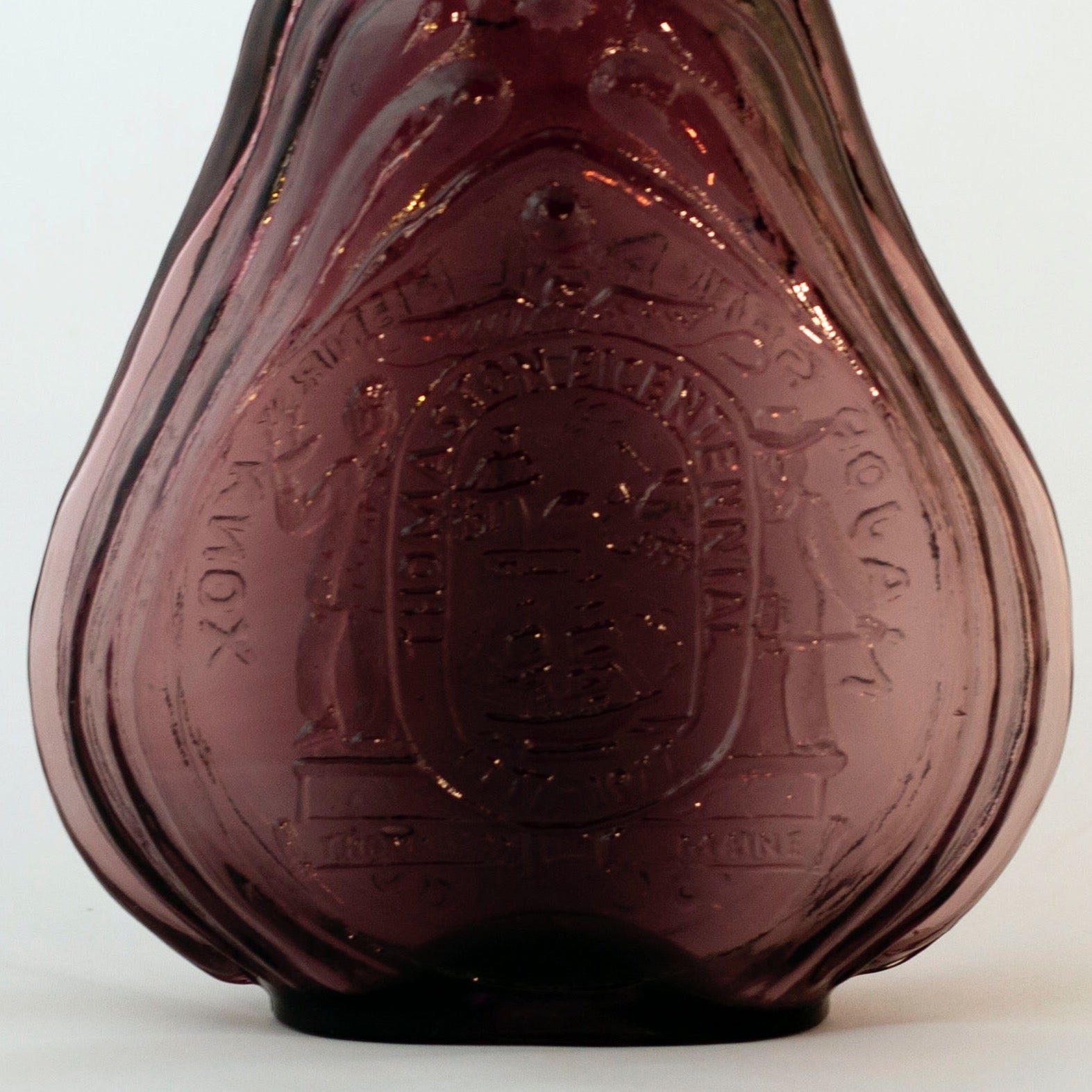 Thomaston Bicentennial Amethyst Glass Bottle Featuring Henry Knox Circa 1977