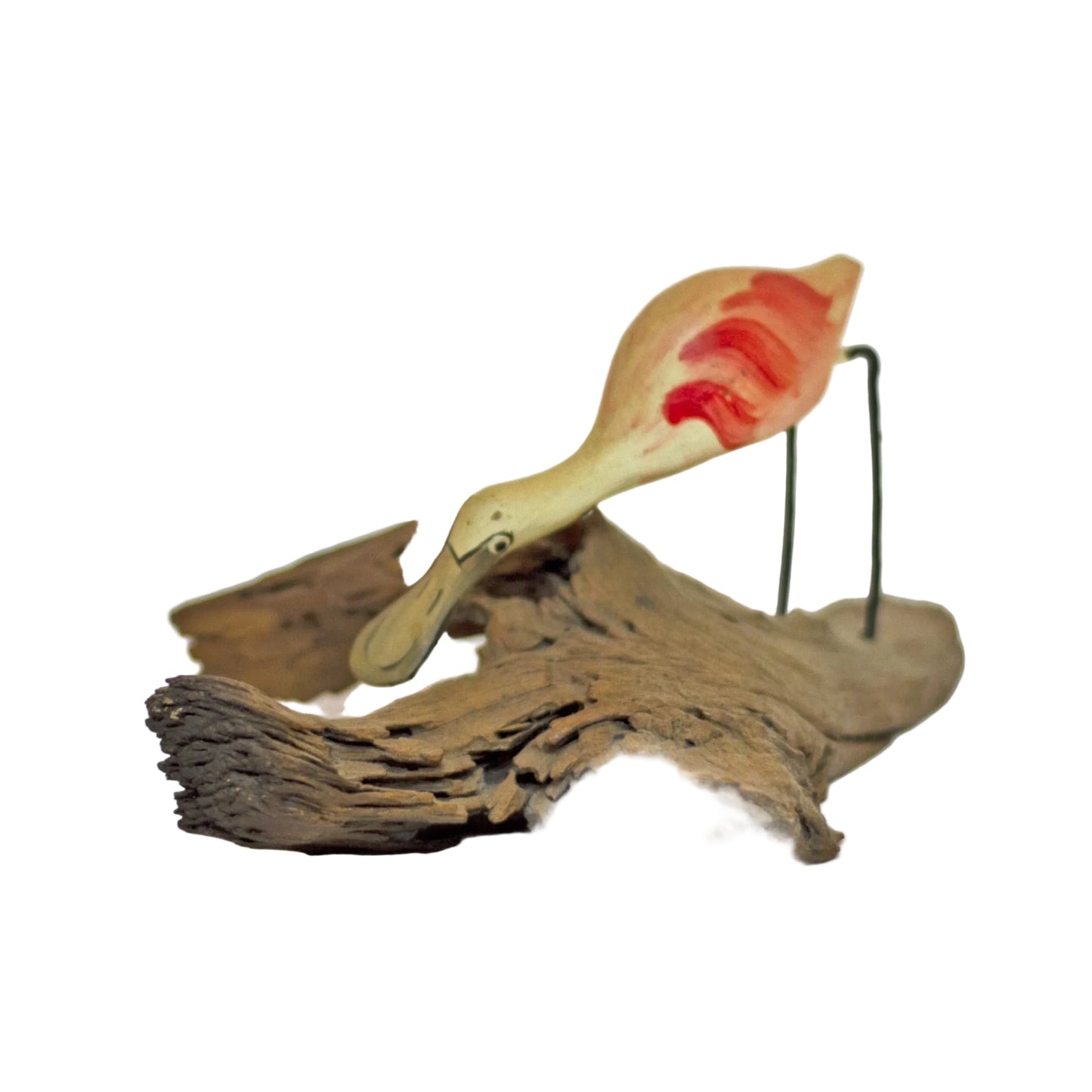 Hand Painted and Carved ROSEATE SPOONBILL SHOREBIRD WOOD SCULPTURE Circa 1980s