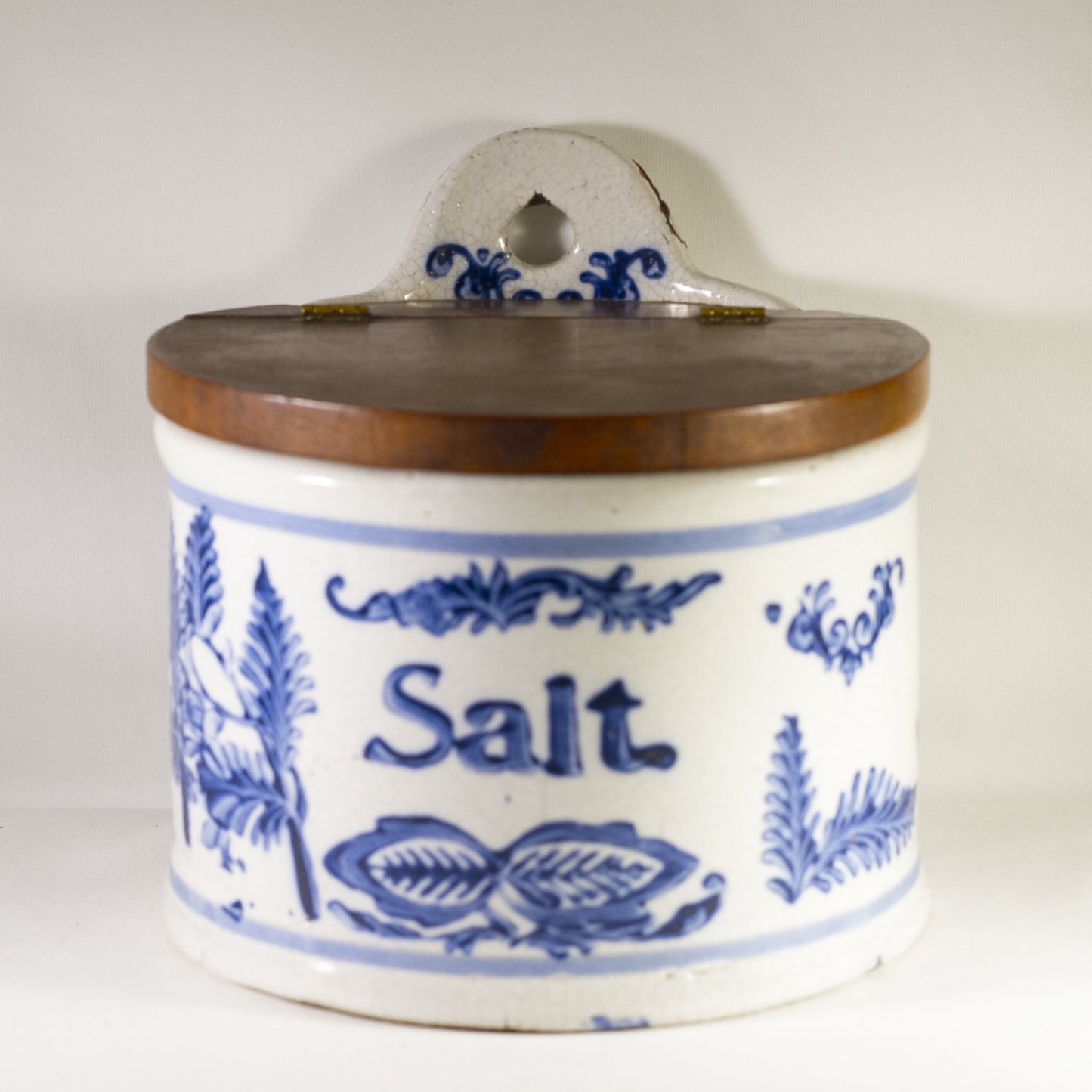 STONEWARE HANGING SALT CELLAR Cobalt Blue and White Slip-Decorated Circa 1800s