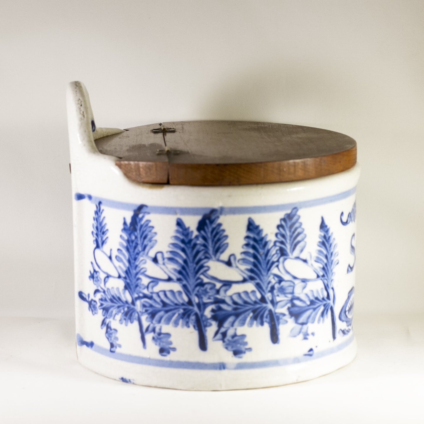 STONEWARE HANGING SALT CELLAR Cobalt Blue and White Slip-Decorated Circa 1800s
