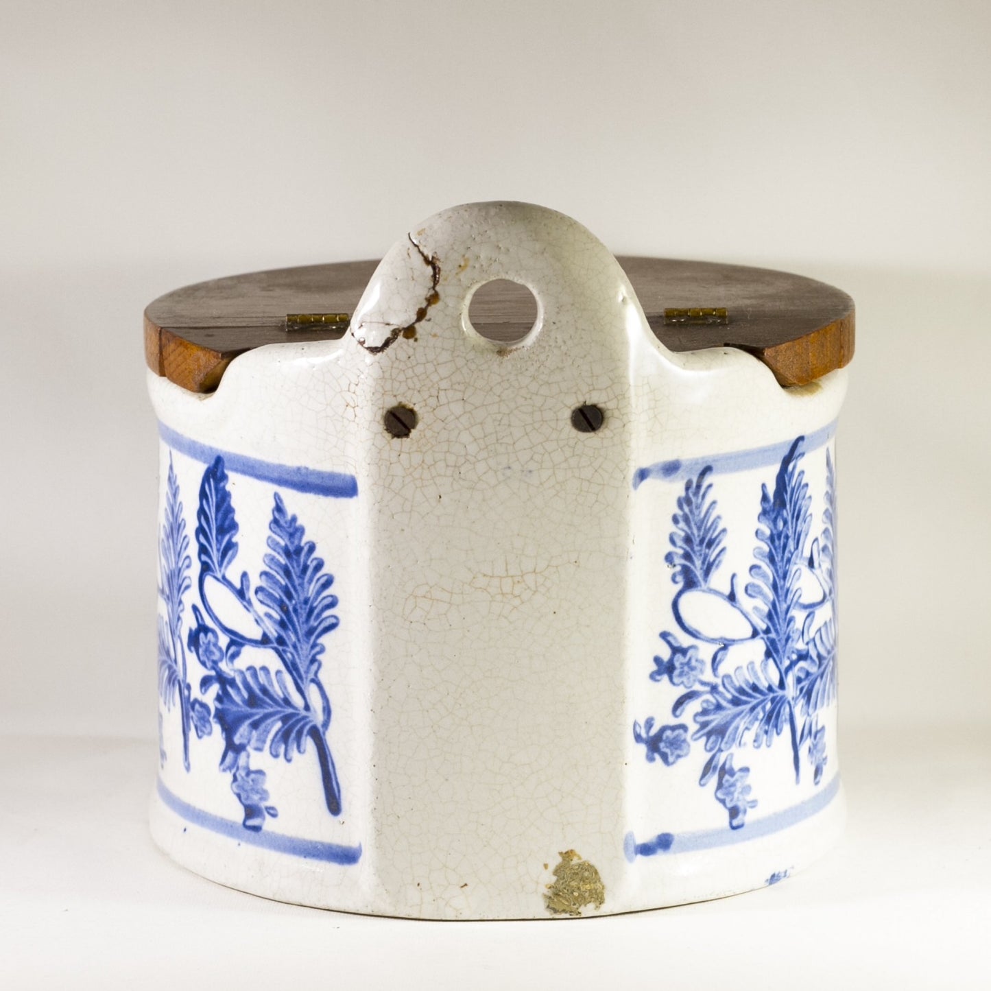 STONEWARE HANGING SALT CELLAR Cobalt Blue and White Slip-Decorated Circa 1800s