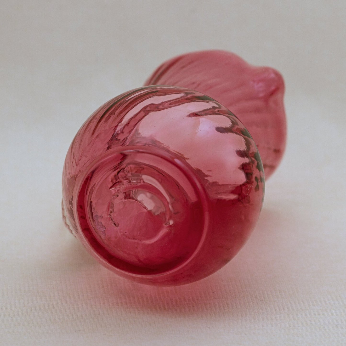 PILGRIM CRANBERRY GLASS Jug or Pitcher with Optic Swirl and Applied Clear Handle"