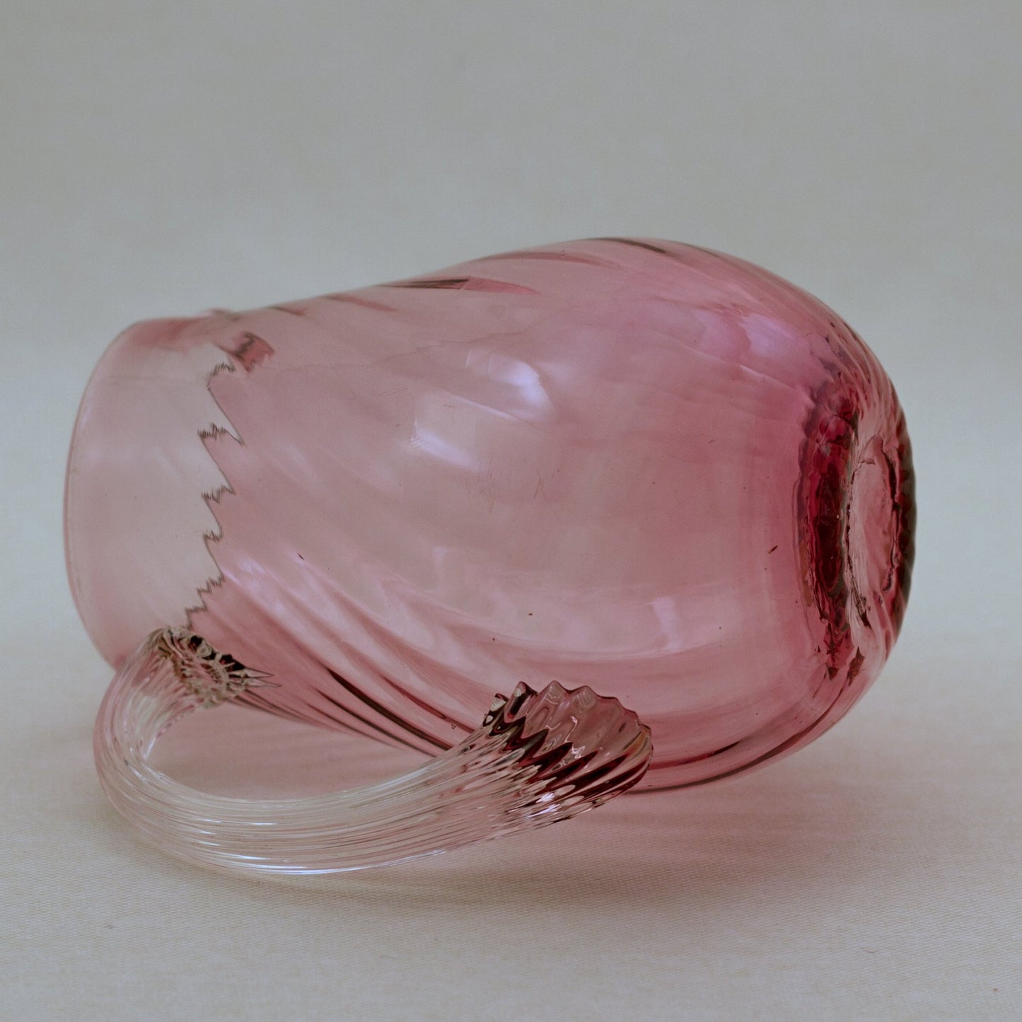 PILGRIM CRANBERRY GLASS Rose Color Pitcher with Optic Swirl