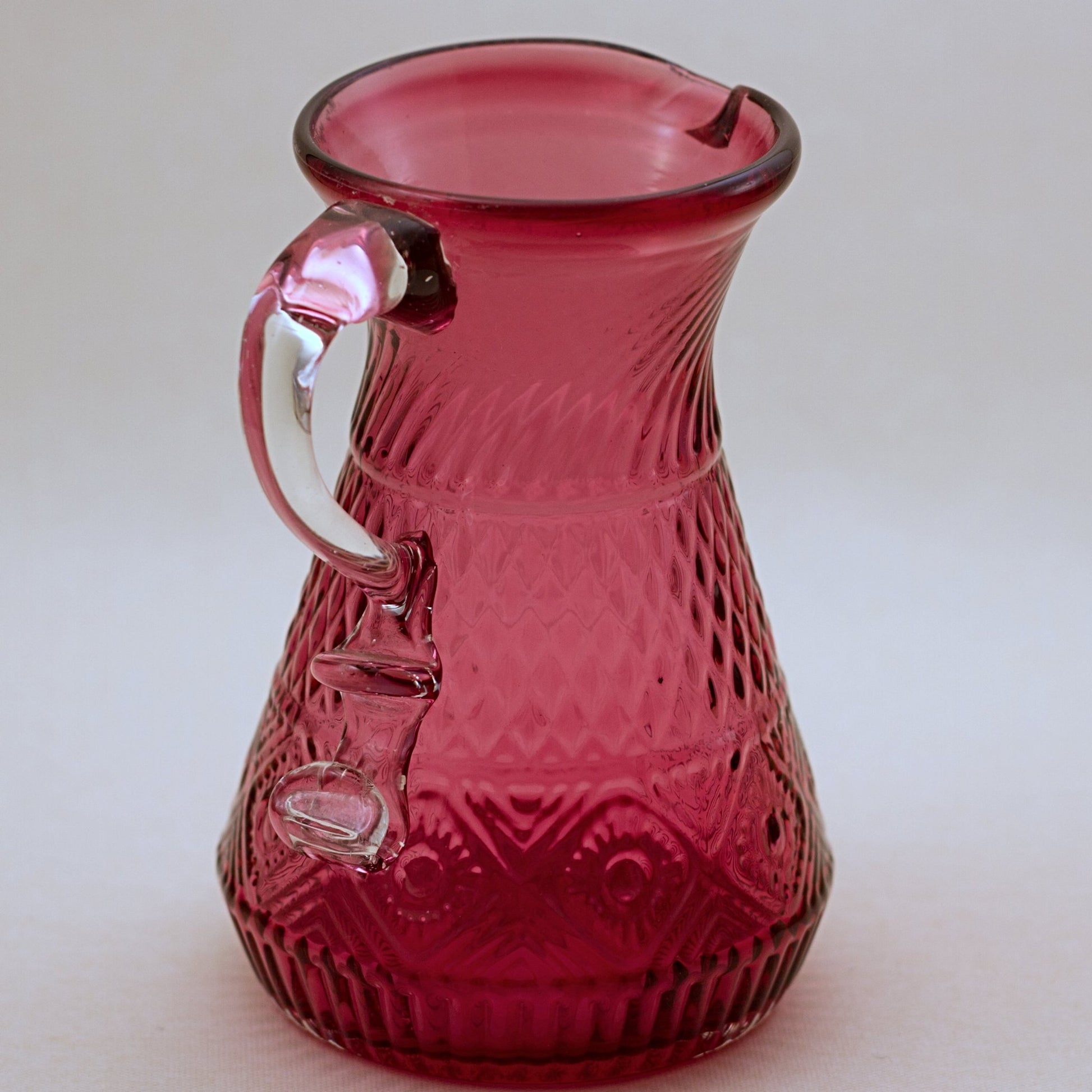 PILGRIM CRANBERRY GLASS Bennington Pitcher with Applied Clear Handle