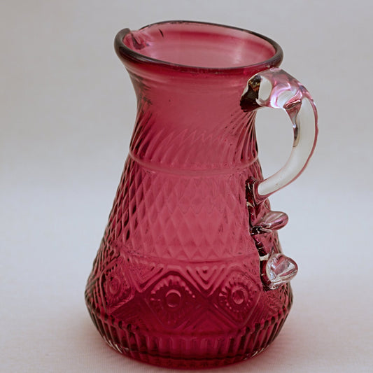 PILGRIM CRANBERRY GLASS Bennington Pitcher with Applied Clear Handle