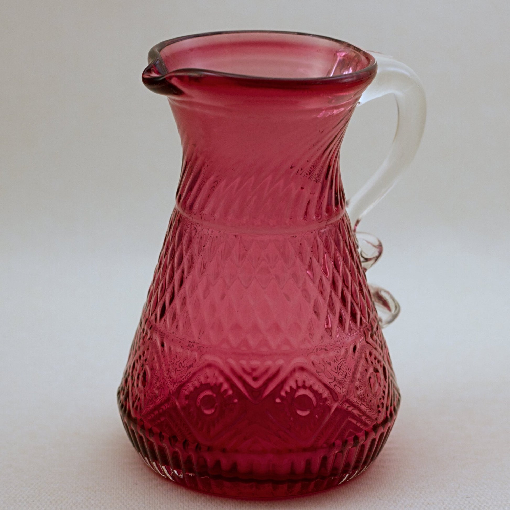 PILGRIM CRANBERRY GLASS Bennington Pitcher with Applied Clear Handle