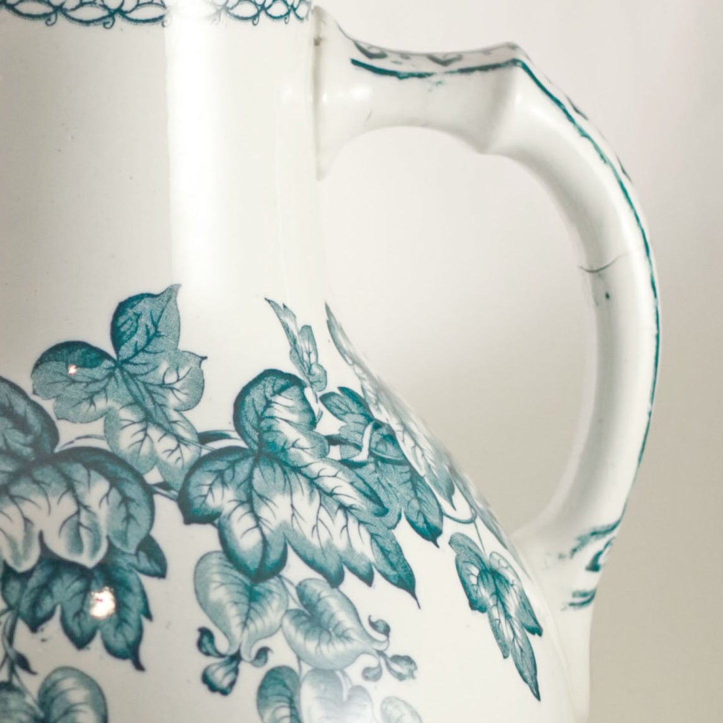 DOULTON BURSLEM Transferware Pitcher in Green Trailing Vine Spect'is Pattern Circa 1882
