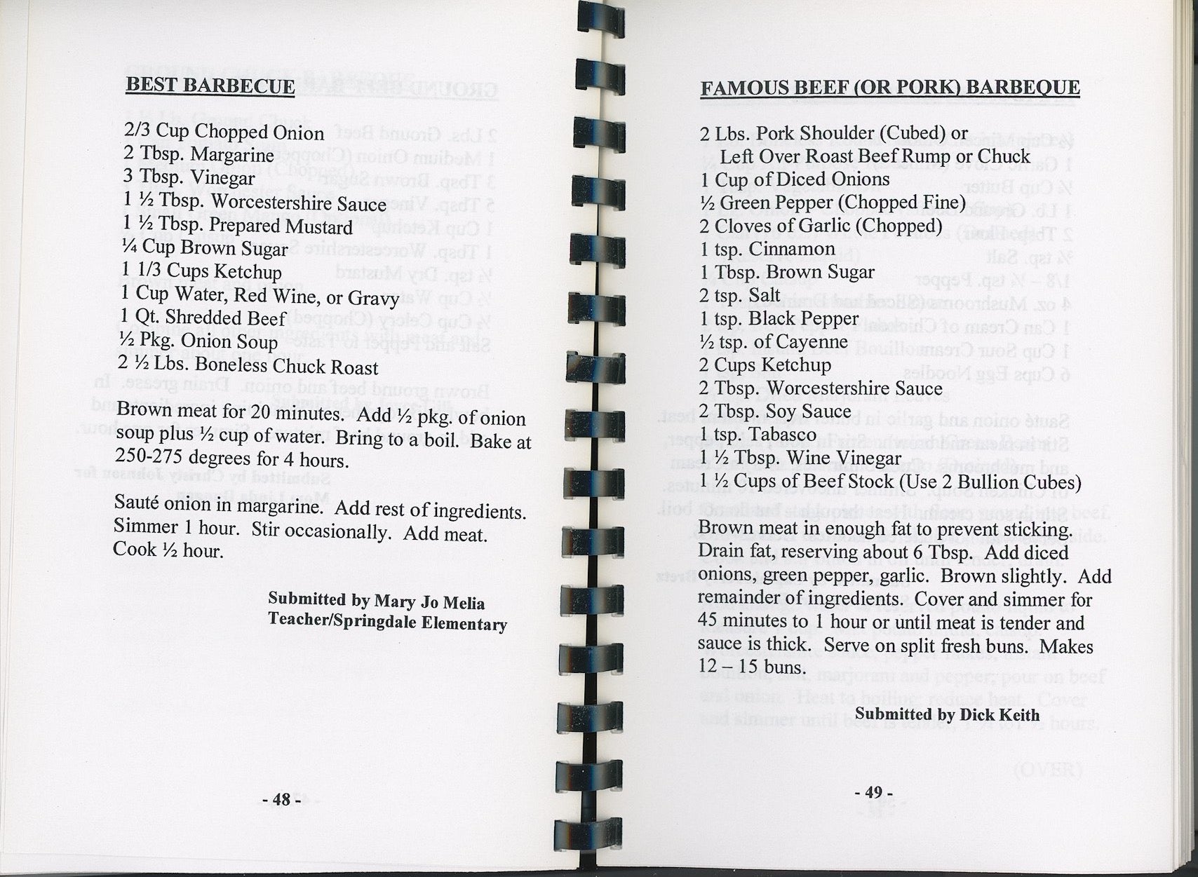 RECIPES FROM OLD FAMILY FAVORITES  | Springdale Bicentennial 1806 - 2006 Sample recipe BBQ