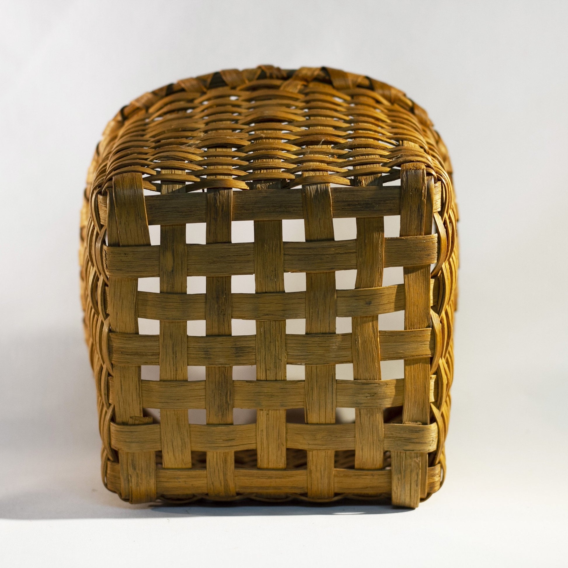 Charming ANTIQUE WOOD SPLINT WOVEN SQUARE 8" BASKET