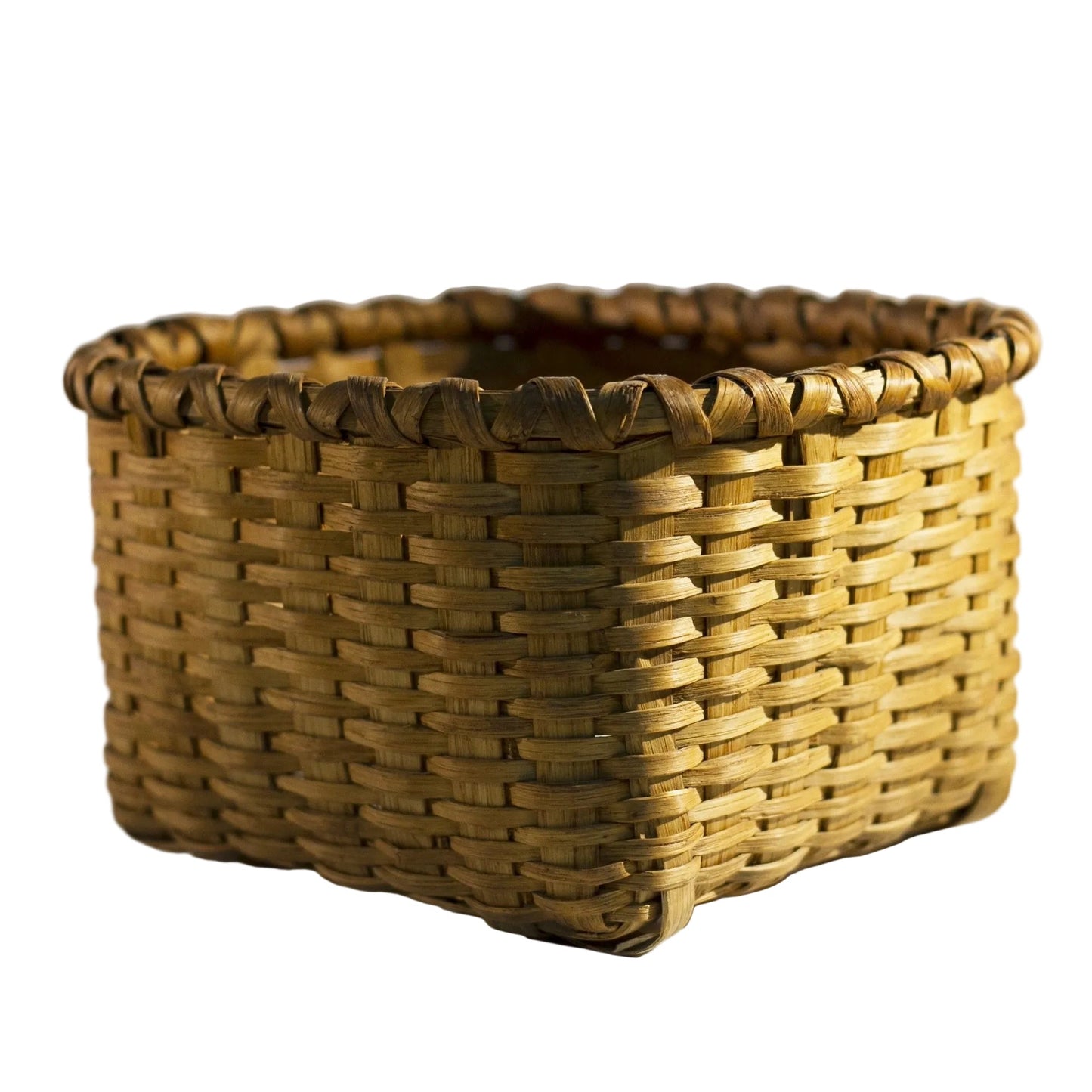 ANTIQUE WOOD SPLINT WOVEN SQUARE BASKET