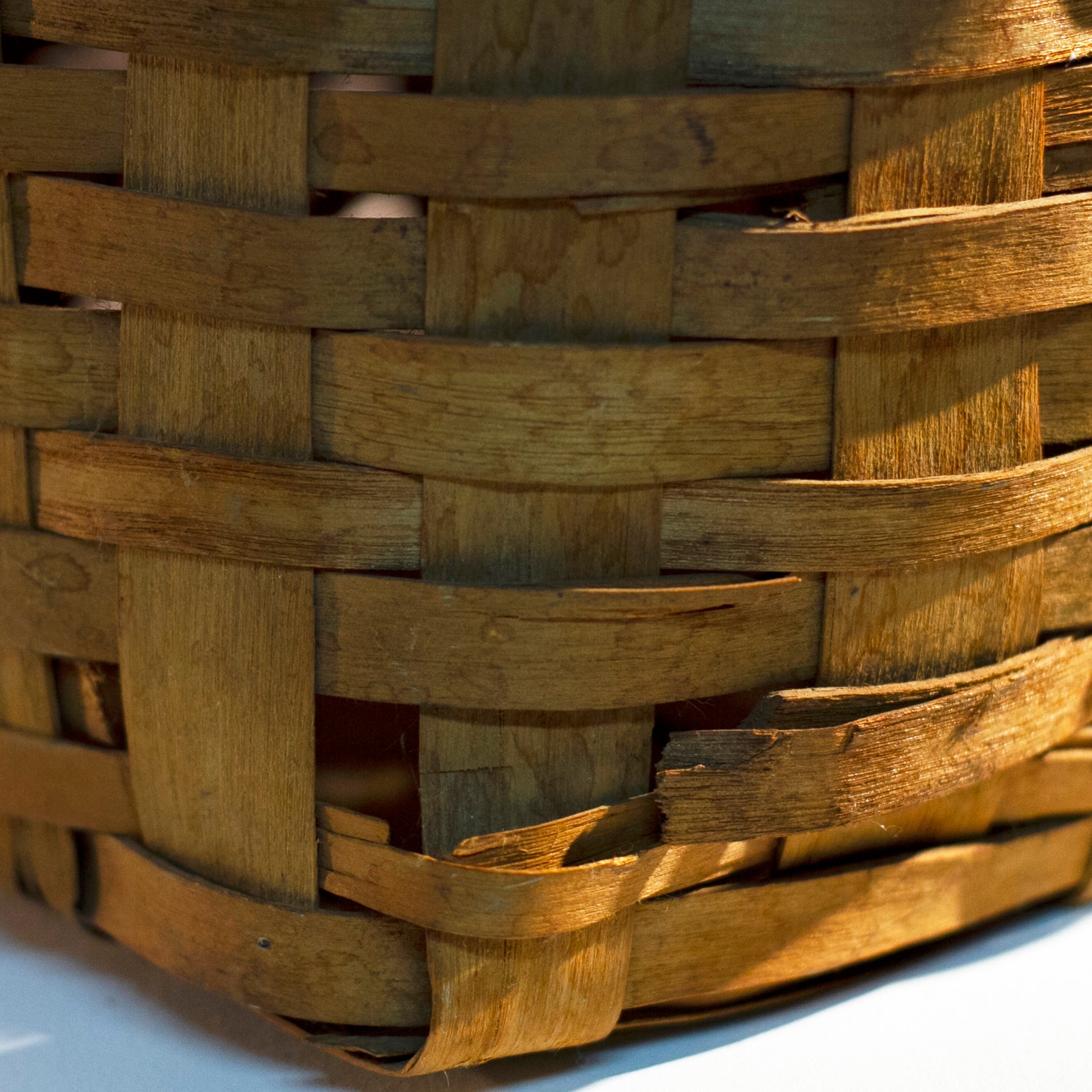 Antique HICKORY HANDLE TRAPEZOID Shaped Woven Basket 16"