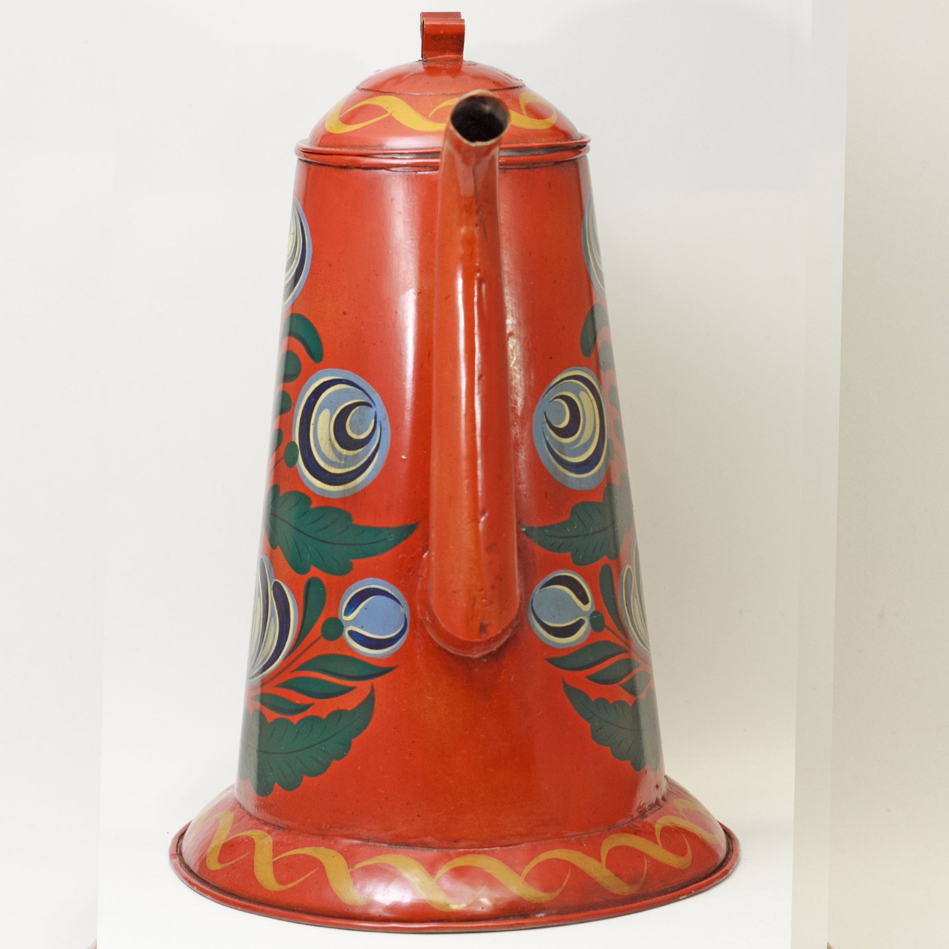 TOLE PAINTED COFFEE POT with Gooseneck Early American Reproduction