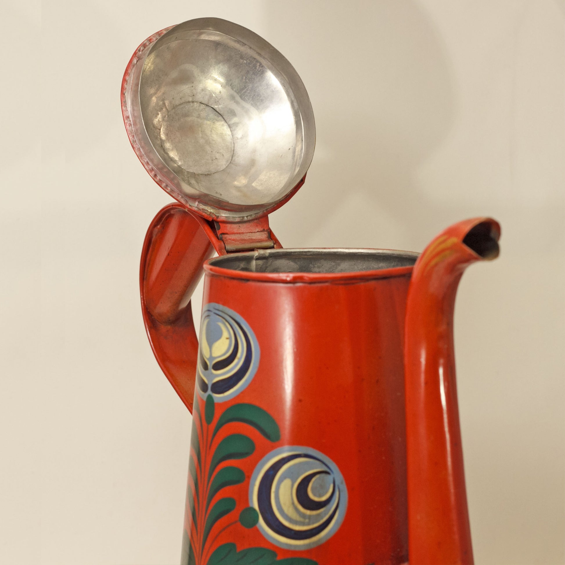 TOLE PAINTED COFFEE POT with Gooseneck Early American Reproduction