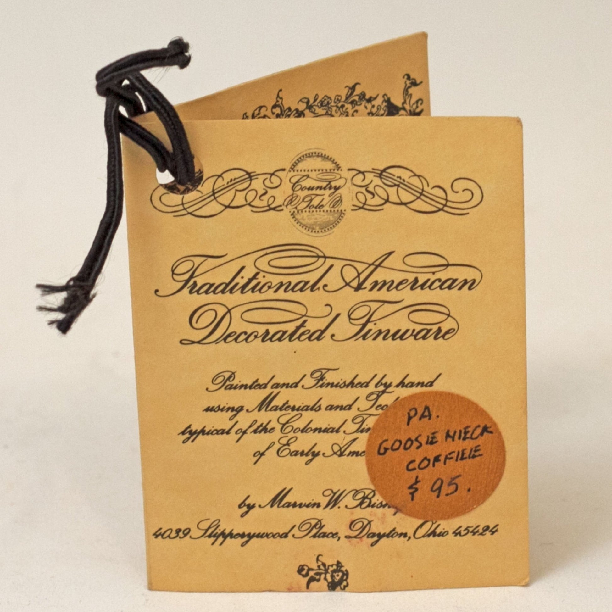 TOLE PAINTED COFFEE POT with Gooseneck Early American Reproduction