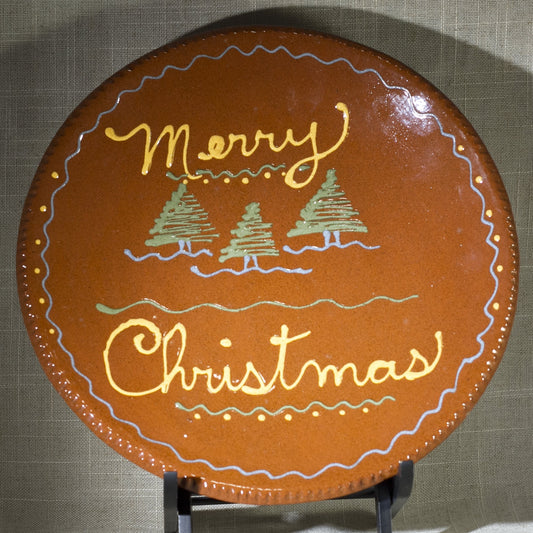 TURTLECREEK POTTERS Merry Christmas Redware 10" Plate Circa 1990s
