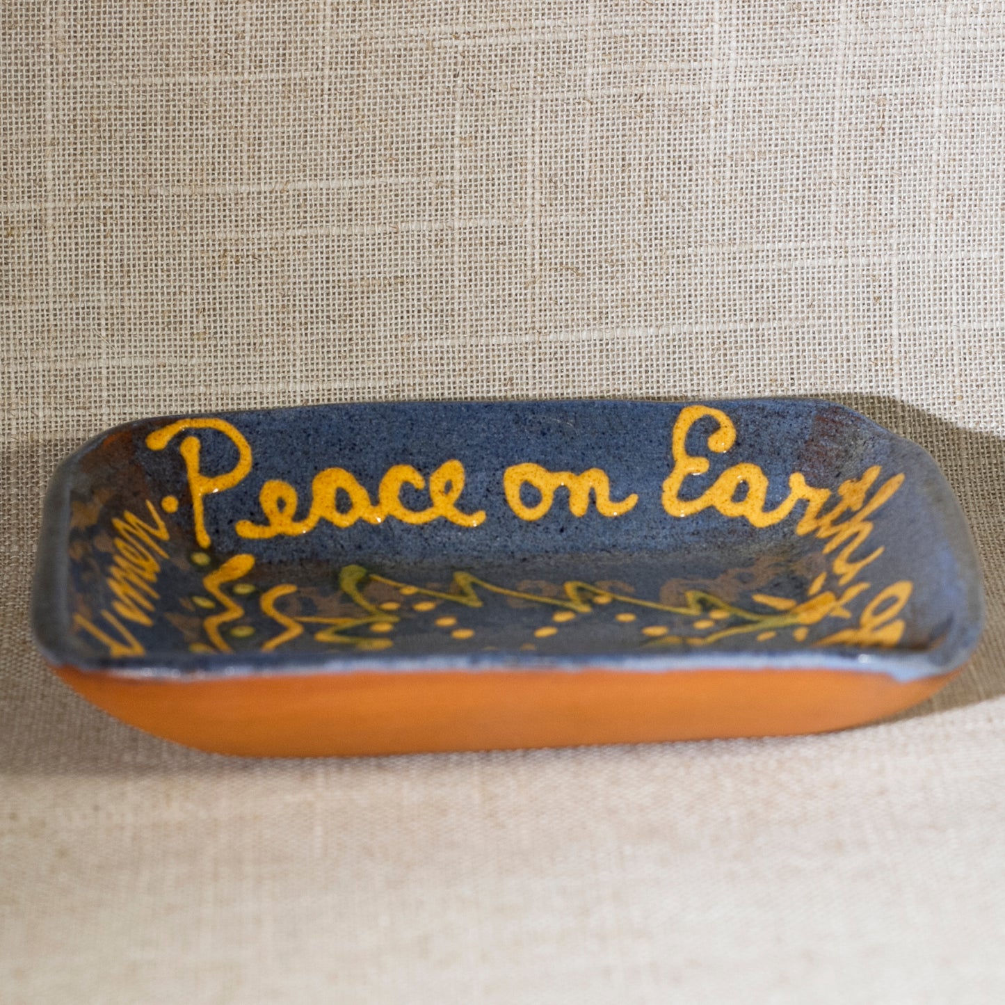 TURTLECREEK POTTERS Peace on Earth Redware 5" Dish Signed Mary Circa 1985