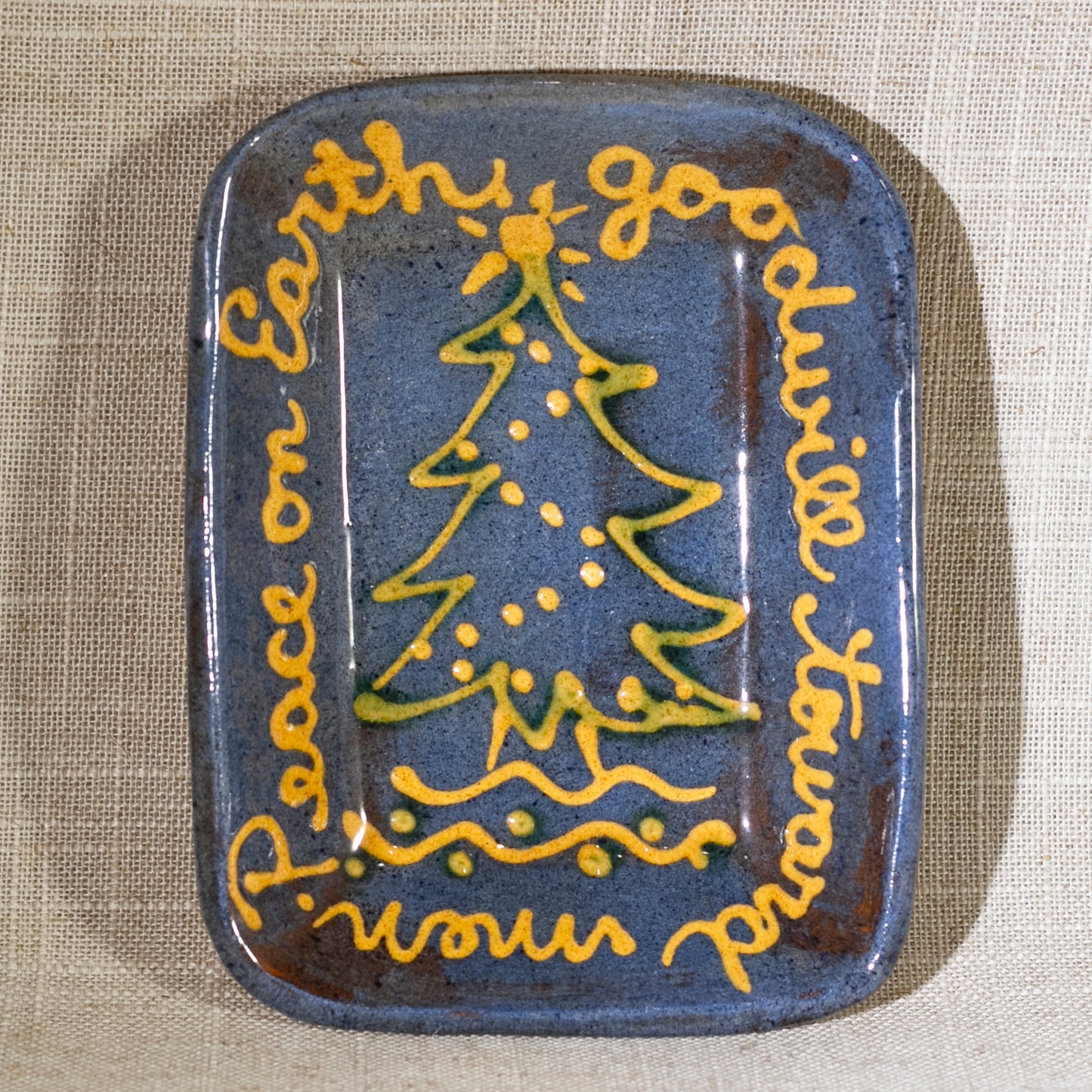 TURTLECREEK POTTERS Peace on Earth Redware 5" Dish Signed Mary Circa 1985