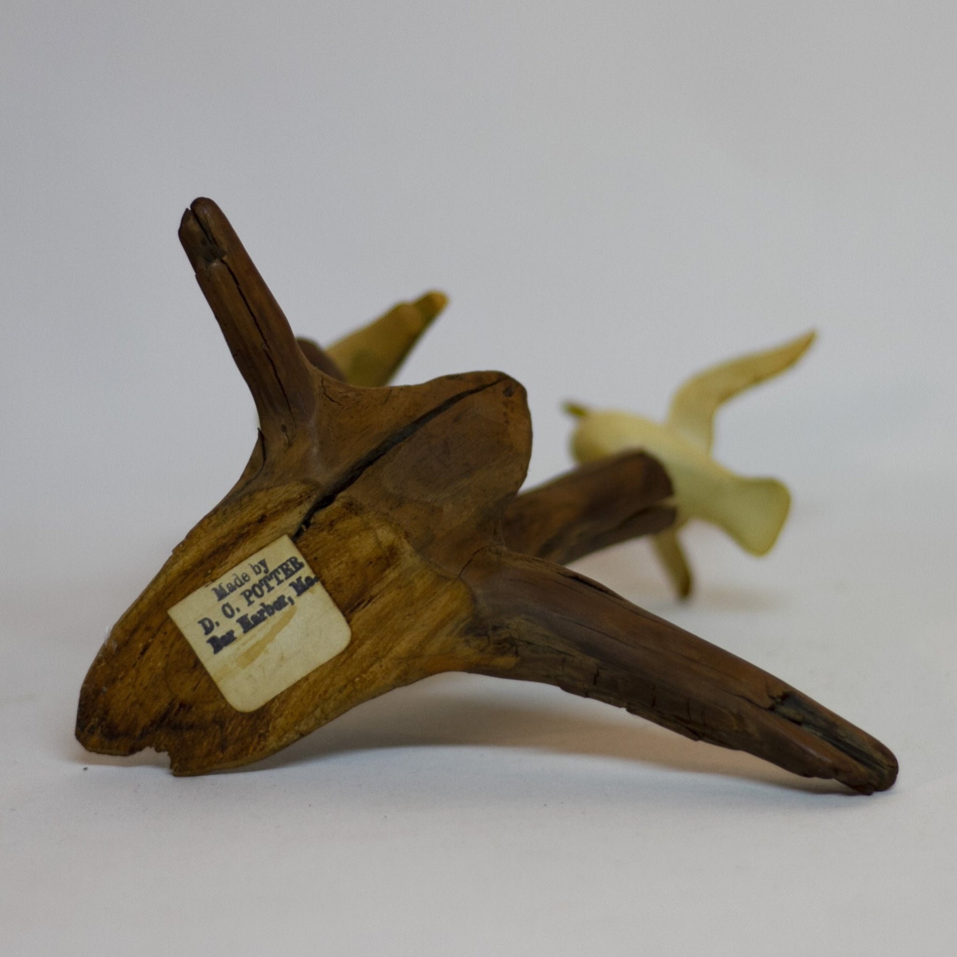 Hand Painted and Carved SEAGULLS WOOD SCULPTURE Marked Bar Harbor ME Circa 1980s