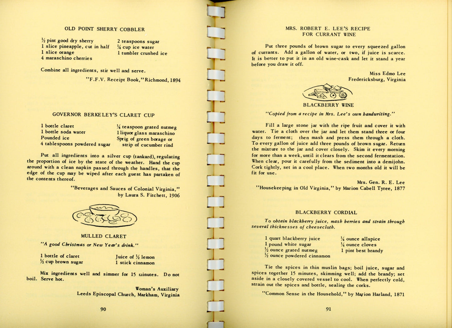 VIRGINIA COOKERY: Past & Present | Women's Auxiliary of Olivet Episcopal Church | Franconia, Virginia | 1993 ©1957 Colonial Cocktails