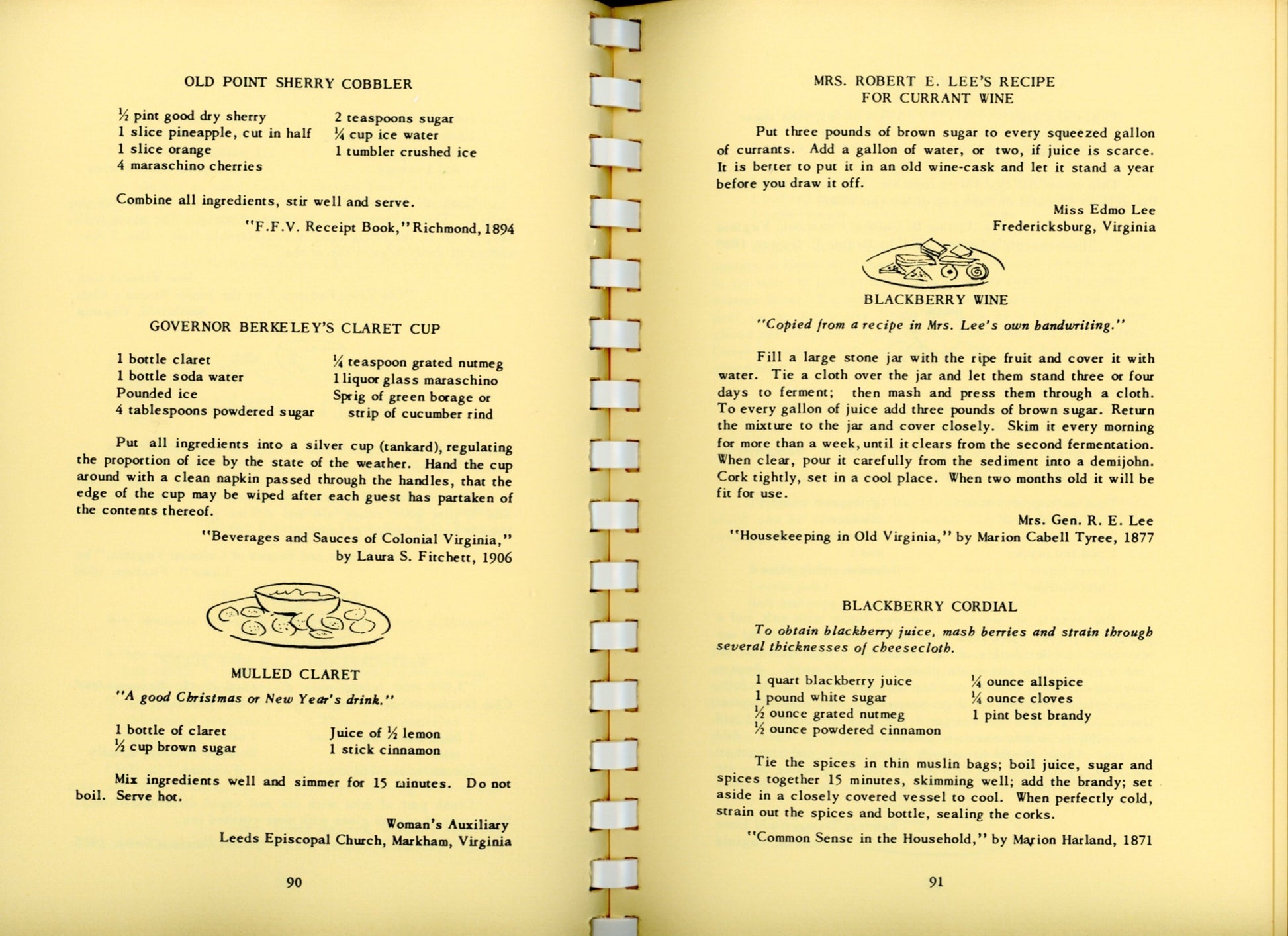 VIRGINIA COOKERY: Past & Present | Women's Auxiliary of Olivet Episcopal Church | Franconia, Virginia | 1993 ©1957 Colonial Cocktails