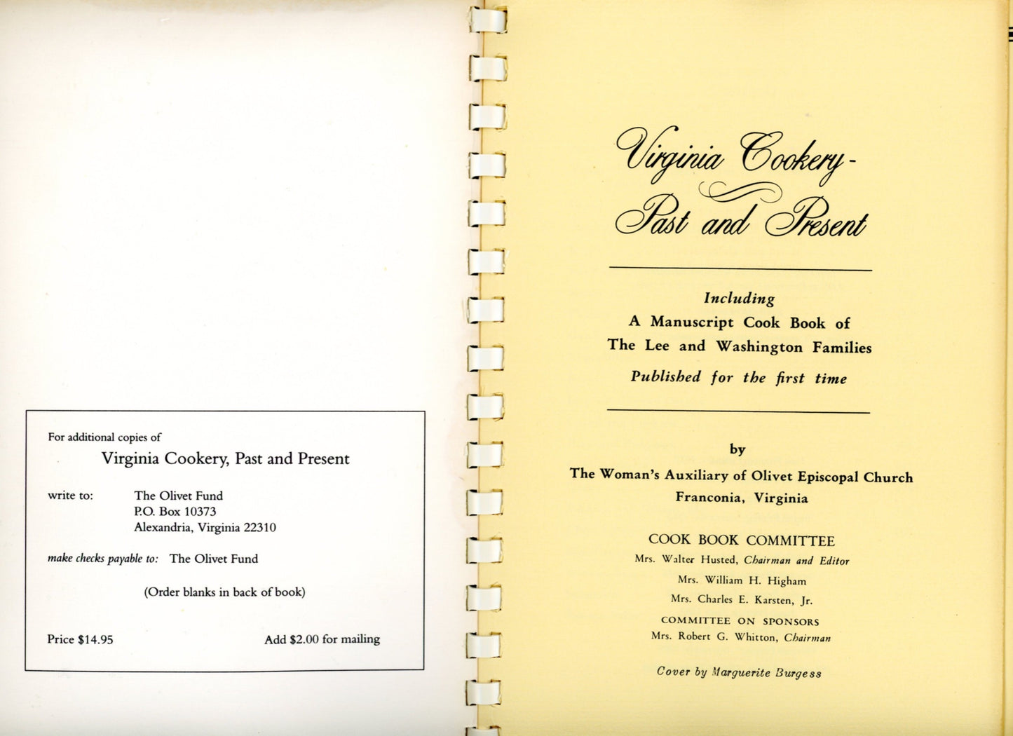 VIRGINIA COOKERY: Past & Present | Women's Auxiliary of Olivet Episcopal Church | Franconia, Virginia | 1993 ©1957 Copyright Page