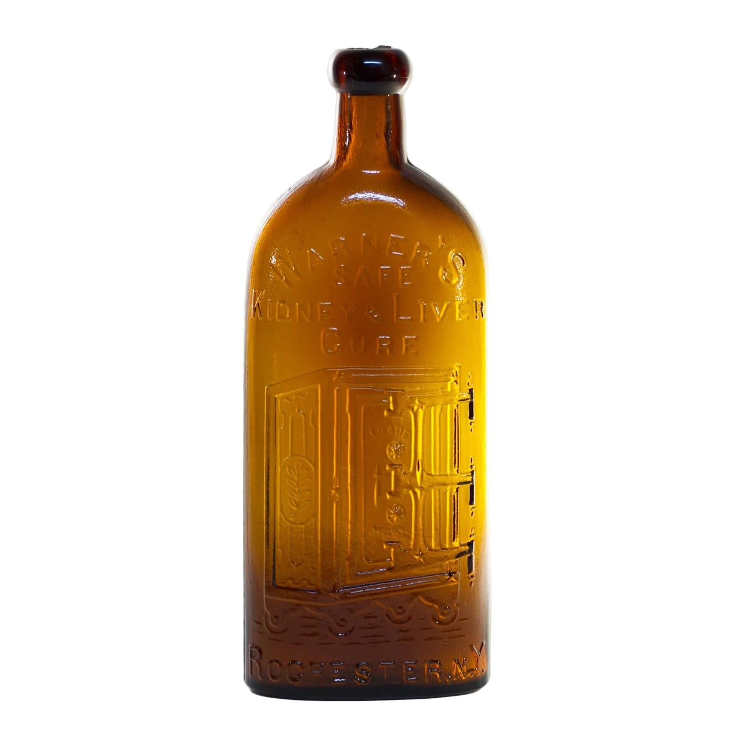 Antique WARNER'S SAFE KIDNEY & LIVER CURE Bottle in Amber Glass Circa 1880s