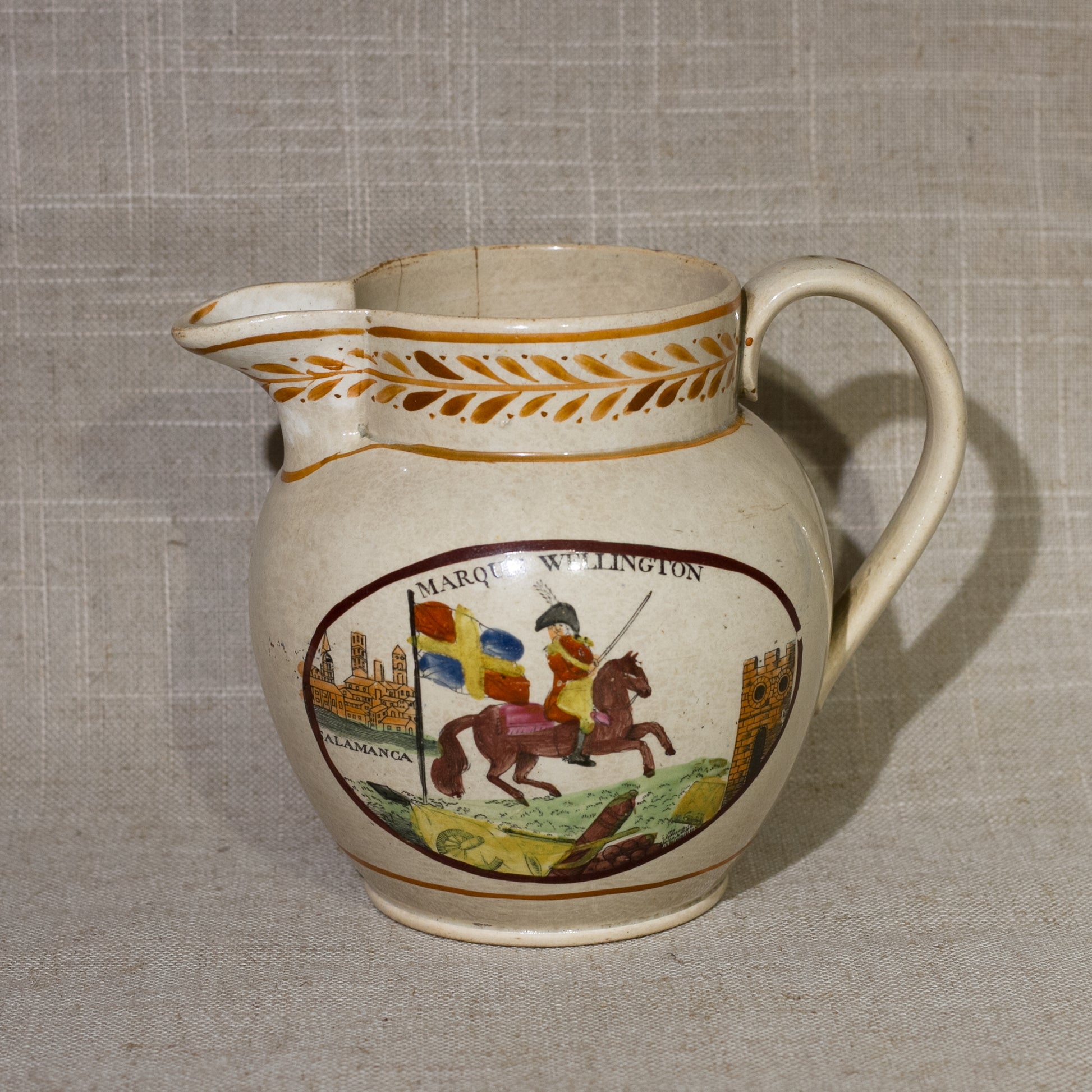 Rare Sunderland Luster MARQUIS OF WELLINGTON Commemorative 4 ½” Pitcher Circa 1812