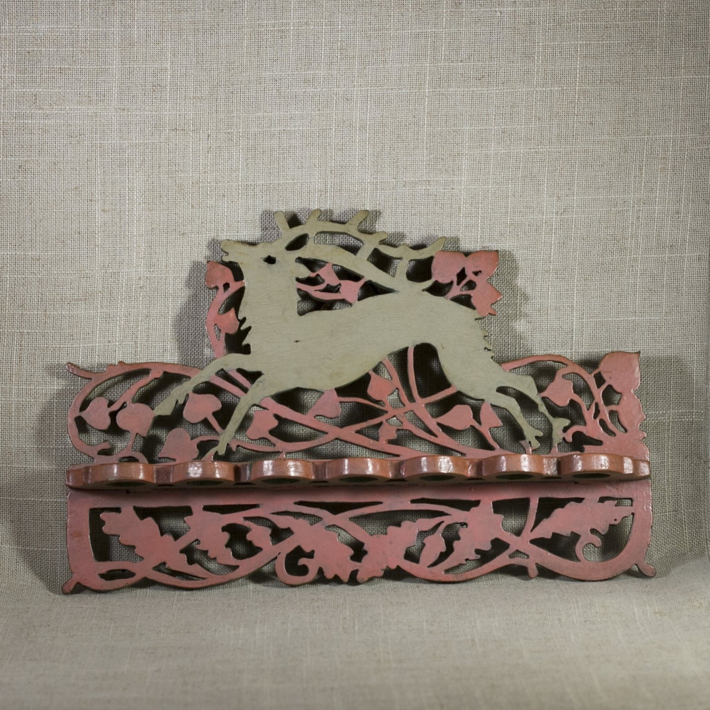 FOLK ART SPOON RACK Scroll and Fretwork Design with Stag