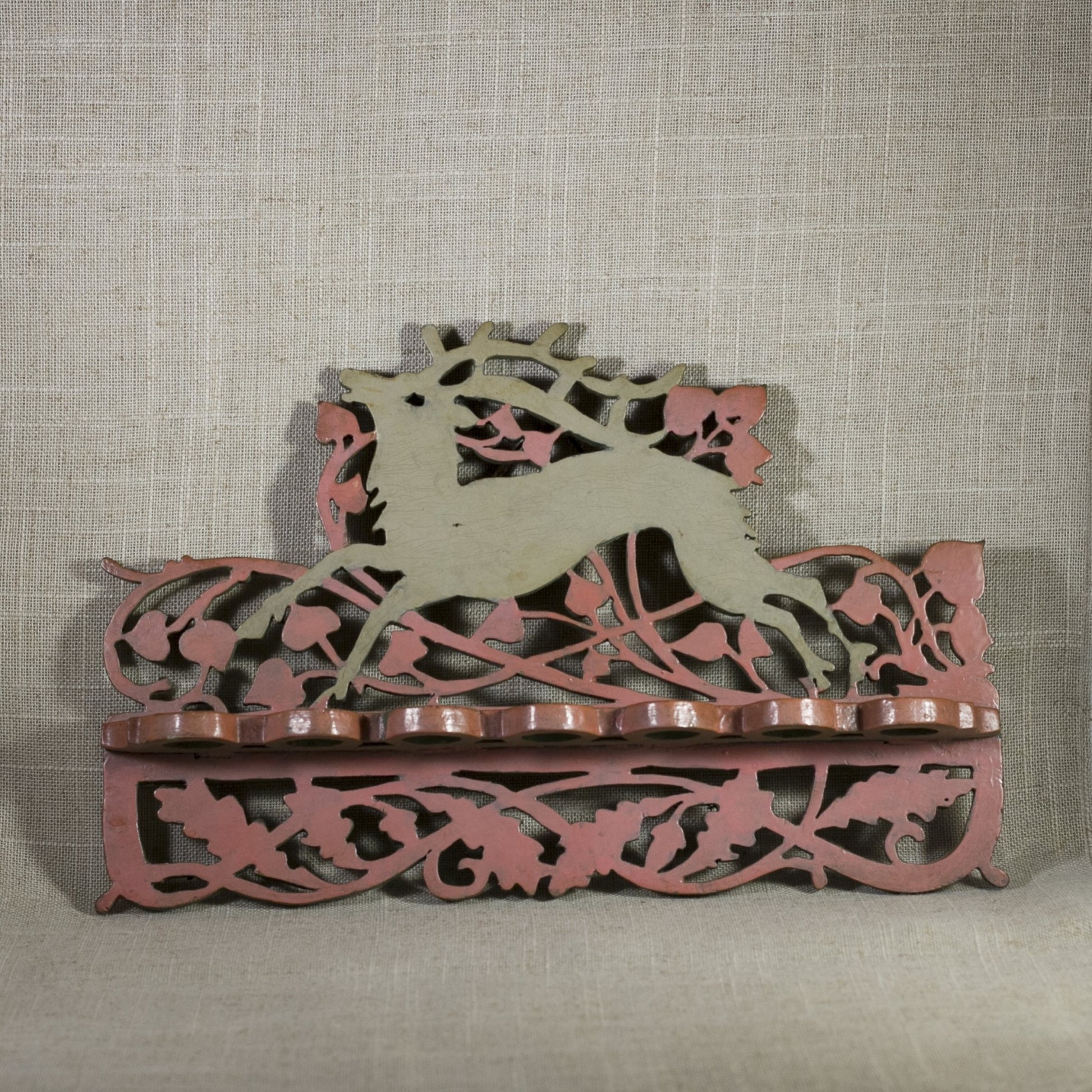 FOLK ART SPOON RACK Scroll and Fretwork Design with Stag