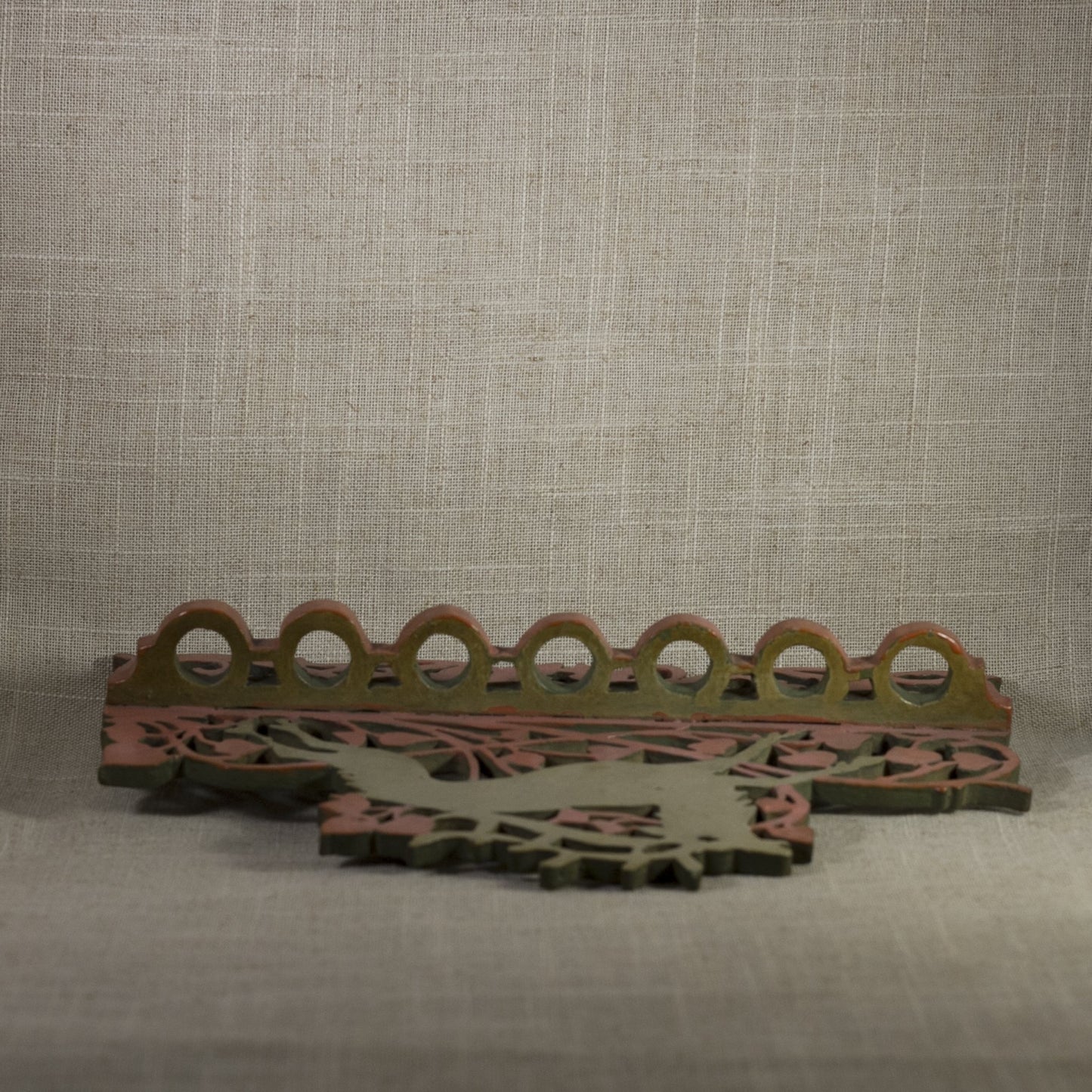 FOLK ART SPOON RACK Scroll and Fretwork Design with Stag