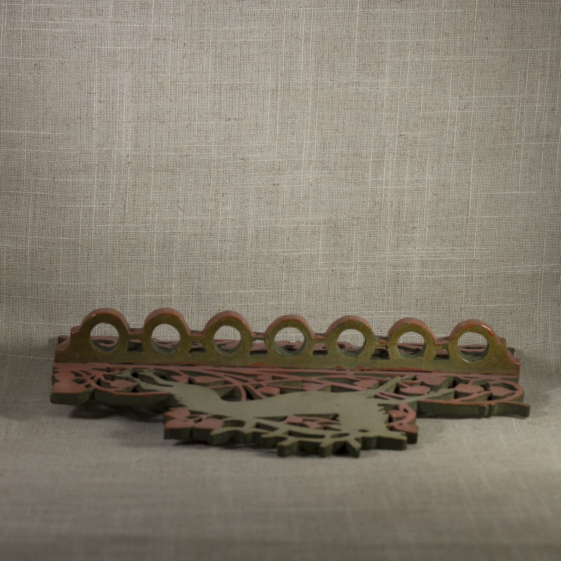 FOLK ART SPOON RACK Scroll and Fretwork Design with Stag