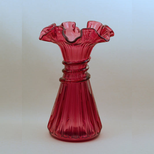FENTON COUNTRY CRANBERRY Wheat Vase with Crimped Edge