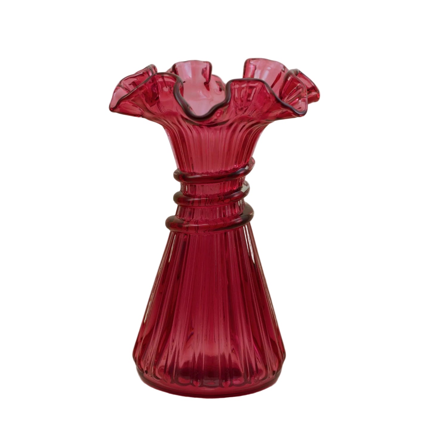 FENTON COUNTRY CRANBERRY Wheat Vase with Crimped Edge