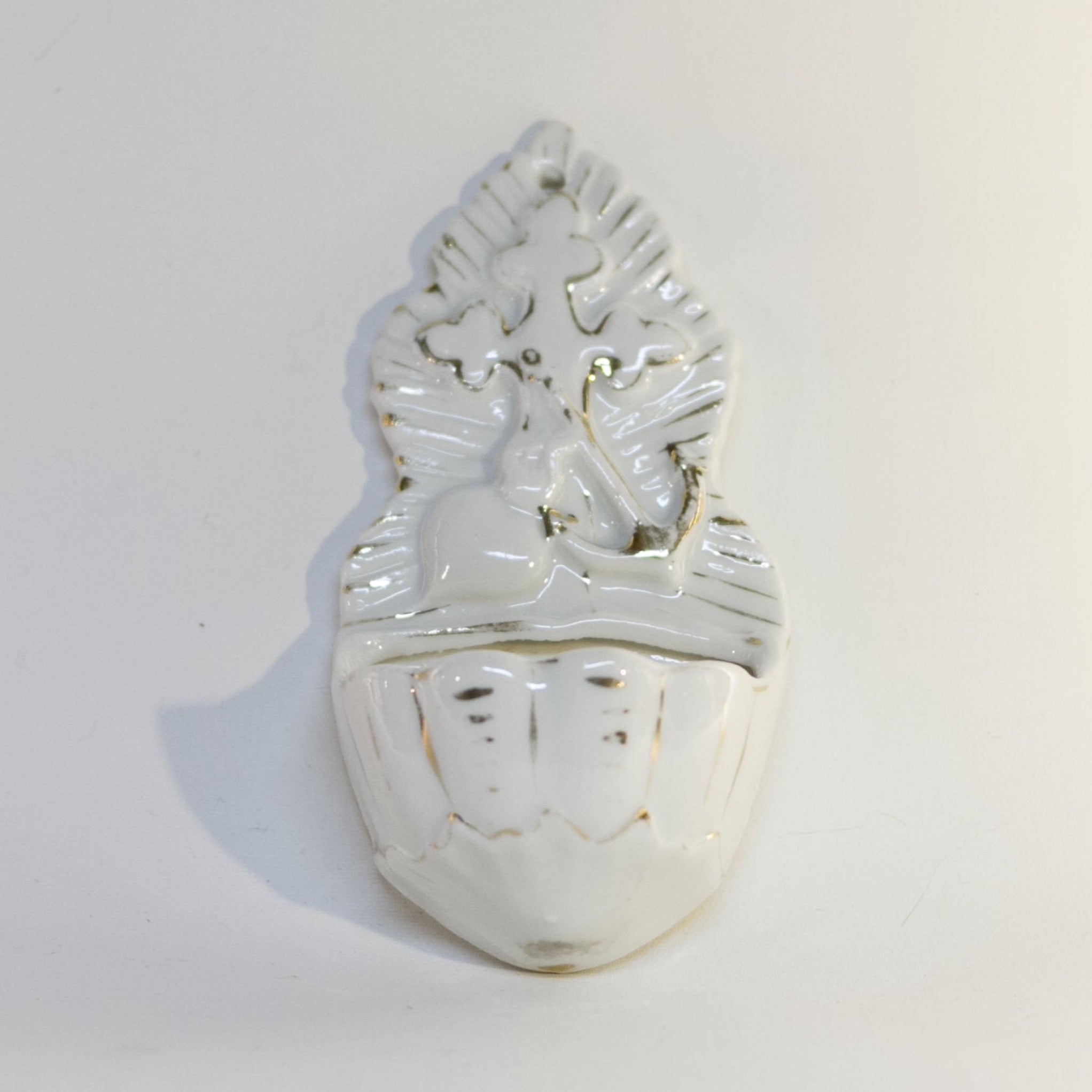 French White Earthenware Holy Water Font with the store Cross