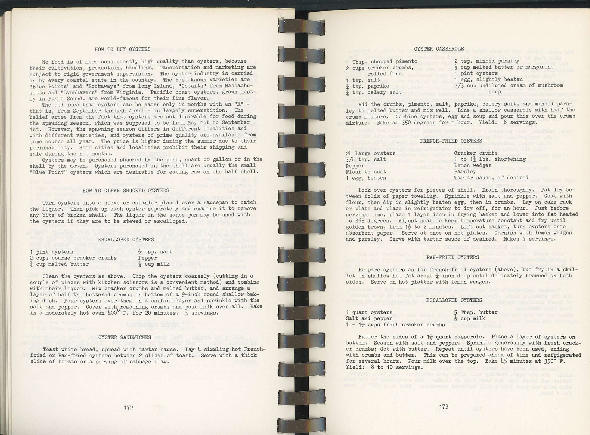 FROM WILMA'S KITCHEN Cookbook by Wilma Linville Circa 1979 Sample Oyster Recipes