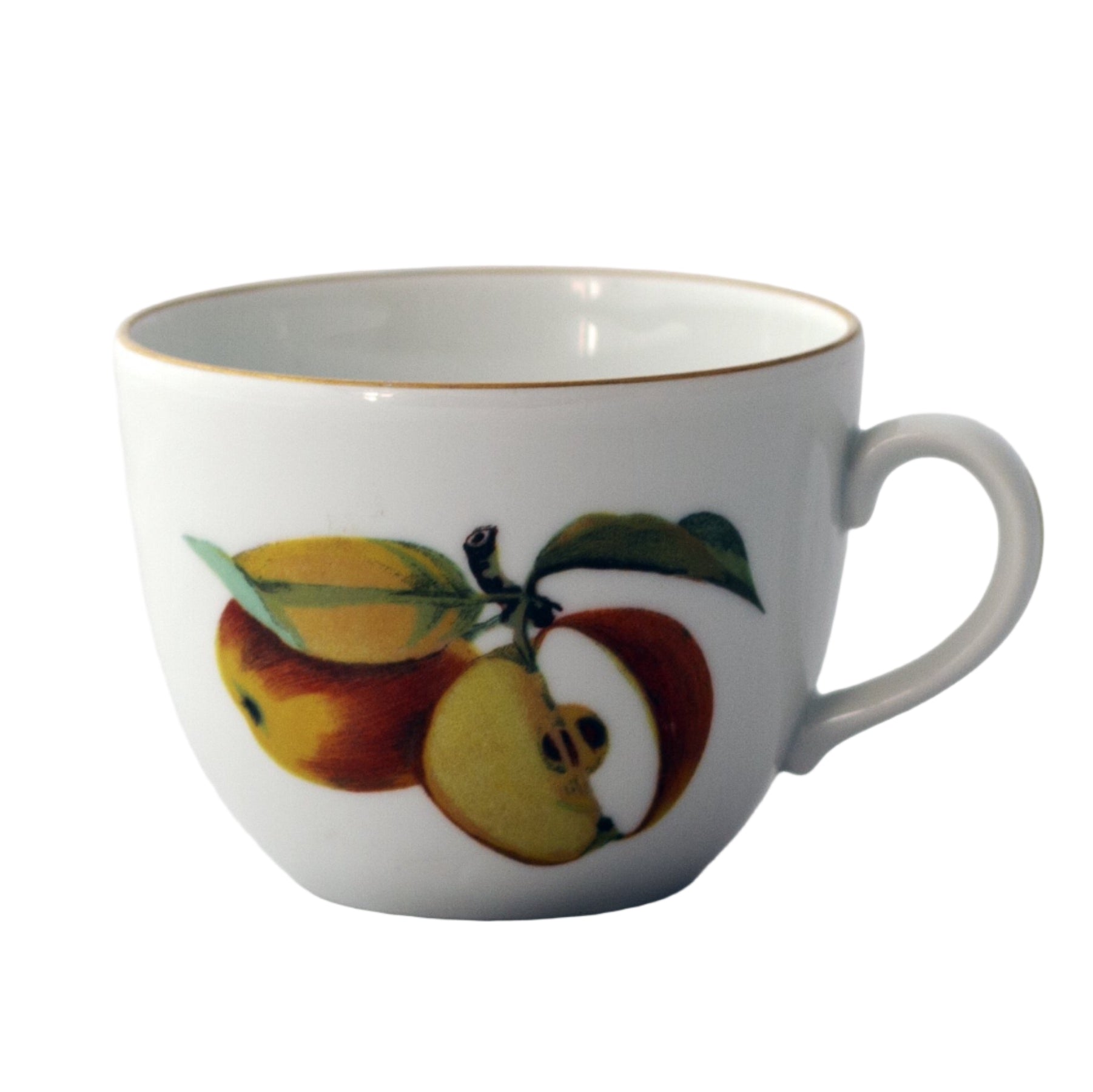EVESHAM GOLD Ear-Handle Flat Teacup with Apple and Plum Fruit Sprays